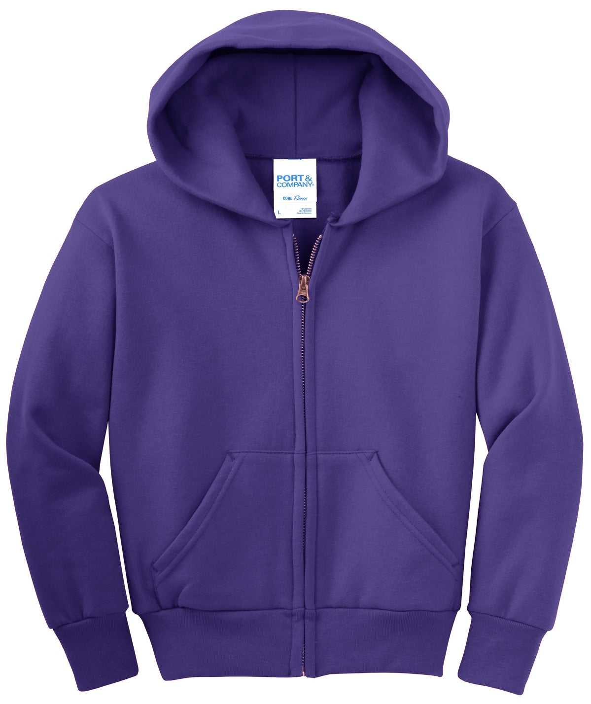 Port &amp; Company PC90YZH Youth Core Fleece Full-Zip Hooded Sweatshirt - Purple - HIT a Double - 5