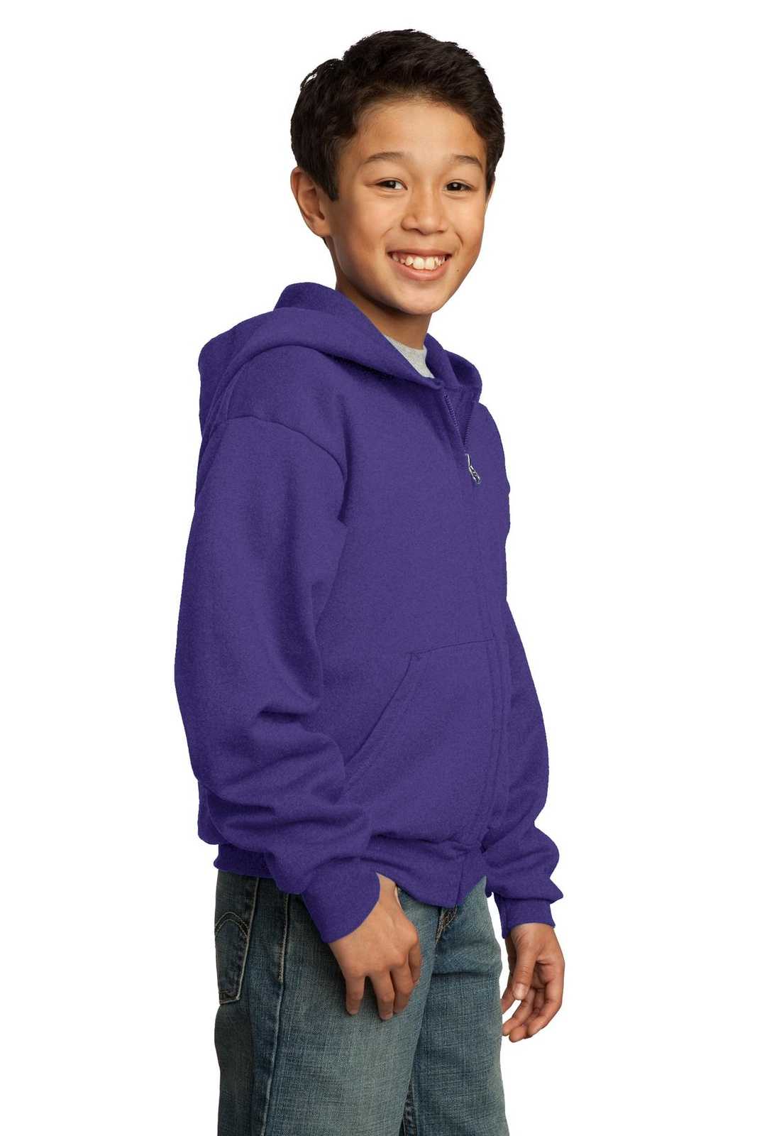 Port &amp; Company PC90YZH Youth Core Fleece Full-Zip Hooded Sweatshirt - Purple - HIT a Double - 4
