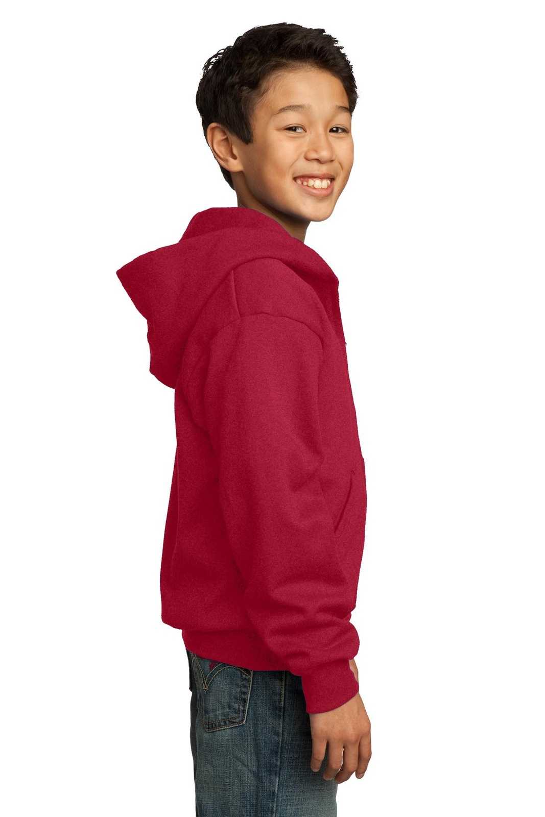 Port &amp; Company PC90YZH Youth Core Fleece Full-Zip Hooded Sweatshirt - Red - HIT a Double - 3