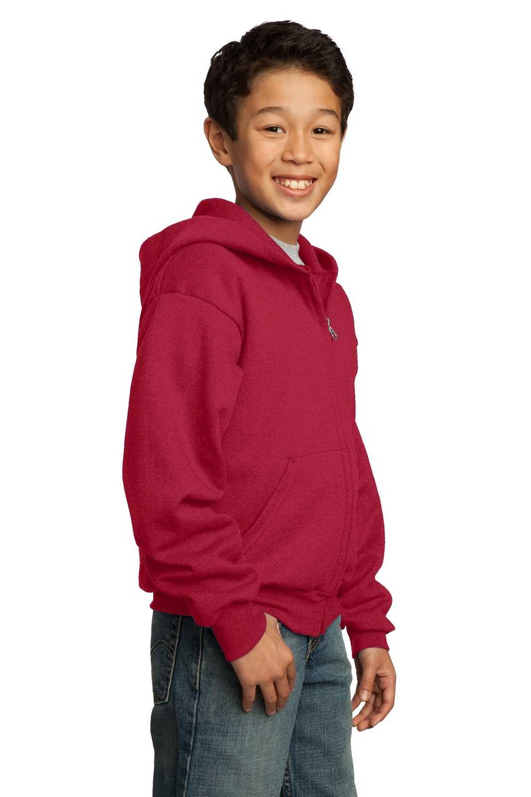 Port &amp; Company PC90YZH Youth Core Fleece Full-Zip Hooded Sweatshirt - Red - HIT a Double - 4