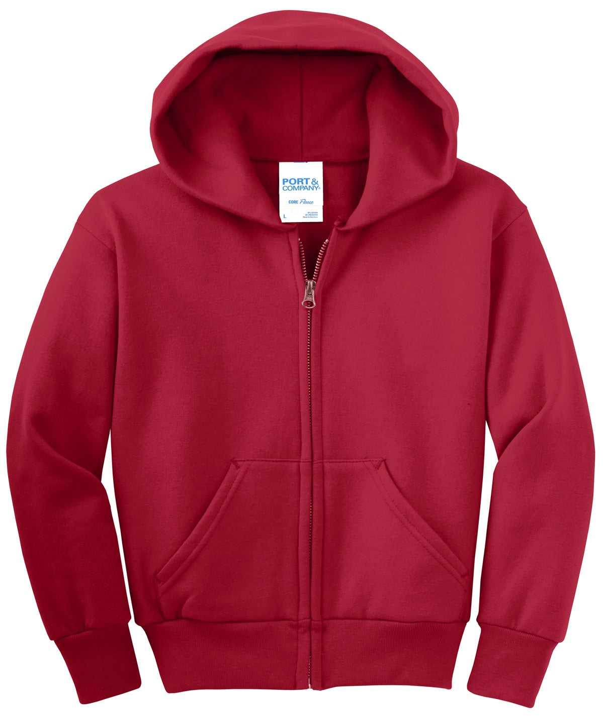 Port &amp; Company PC90YZH Youth Core Fleece Full-Zip Hooded Sweatshirt - Red - HIT a Double - 5