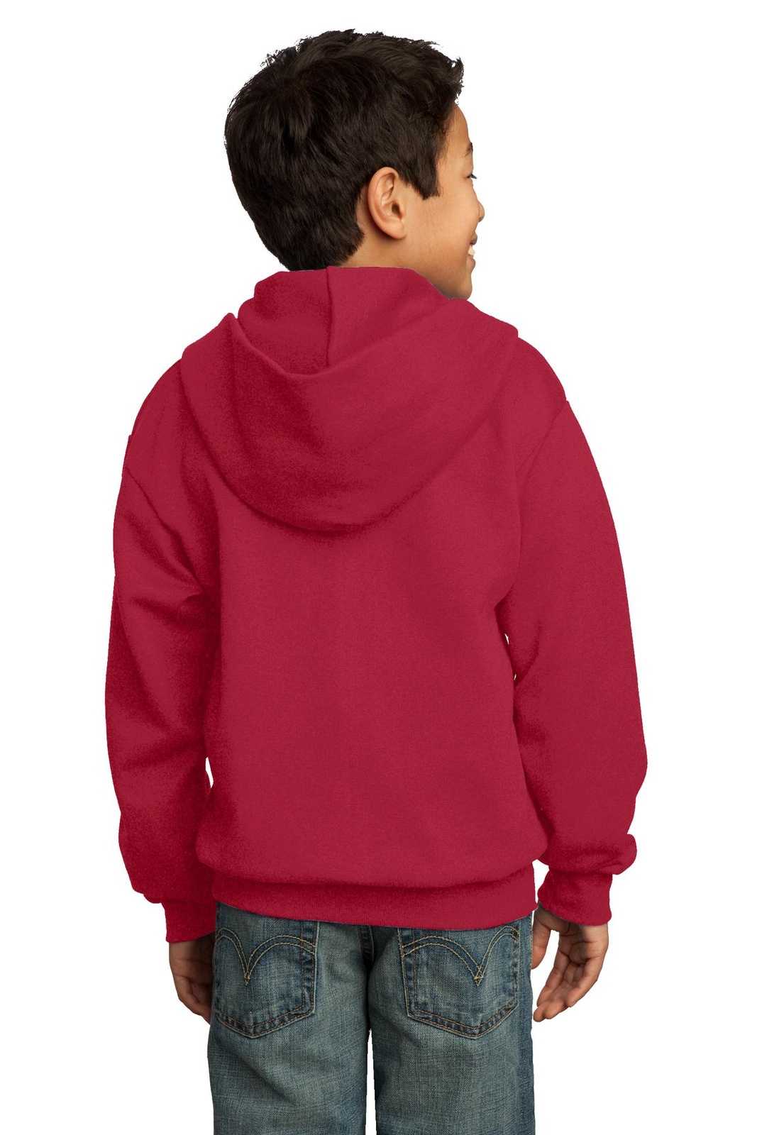 Port &amp; Company PC90YZH Youth Core Fleece Full-Zip Hooded Sweatshirt - Red - HIT a Double - 2