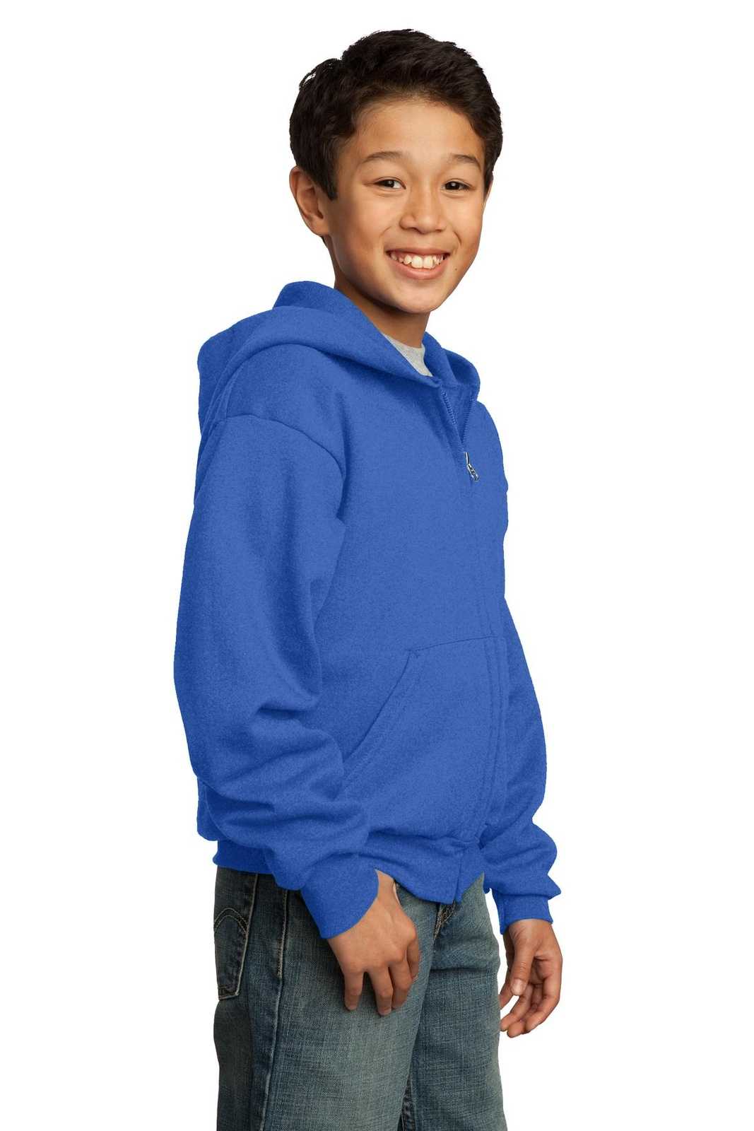 Port &amp; Company PC90YZH Youth Core Fleece Full-Zip Hooded Sweatshirt - Royal - HIT a Double - 4