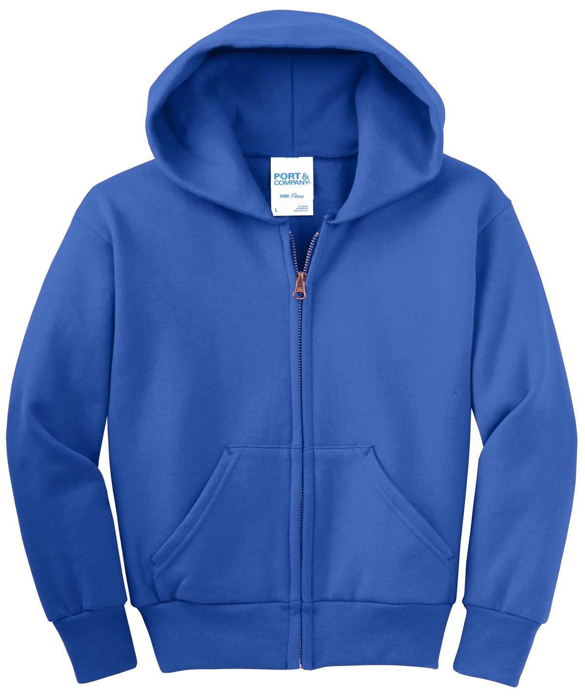 Port &amp; Company PC90YZH Youth Core Fleece Full-Zip Hooded Sweatshirt - Royal - HIT a Double - 5