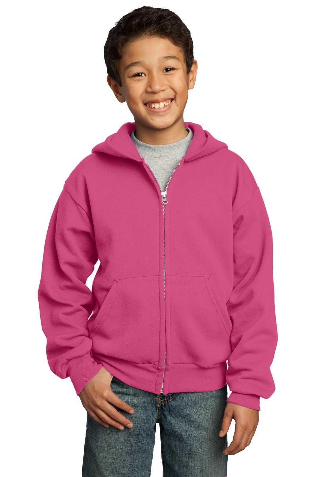 Port &amp; Company PC90YZH Youth Core Fleece Full-Zip Hooded Sweatshirt - Sangria - HIT a Double - 1
