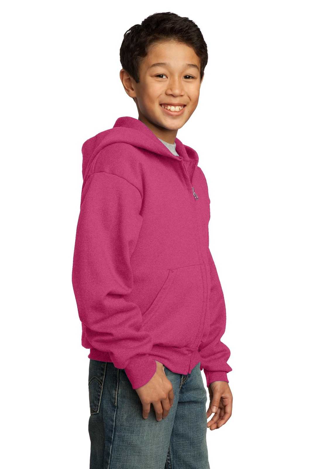 Port &amp; Company PC90YZH Youth Core Fleece Full-Zip Hooded Sweatshirt - Sangria - HIT a Double - 4