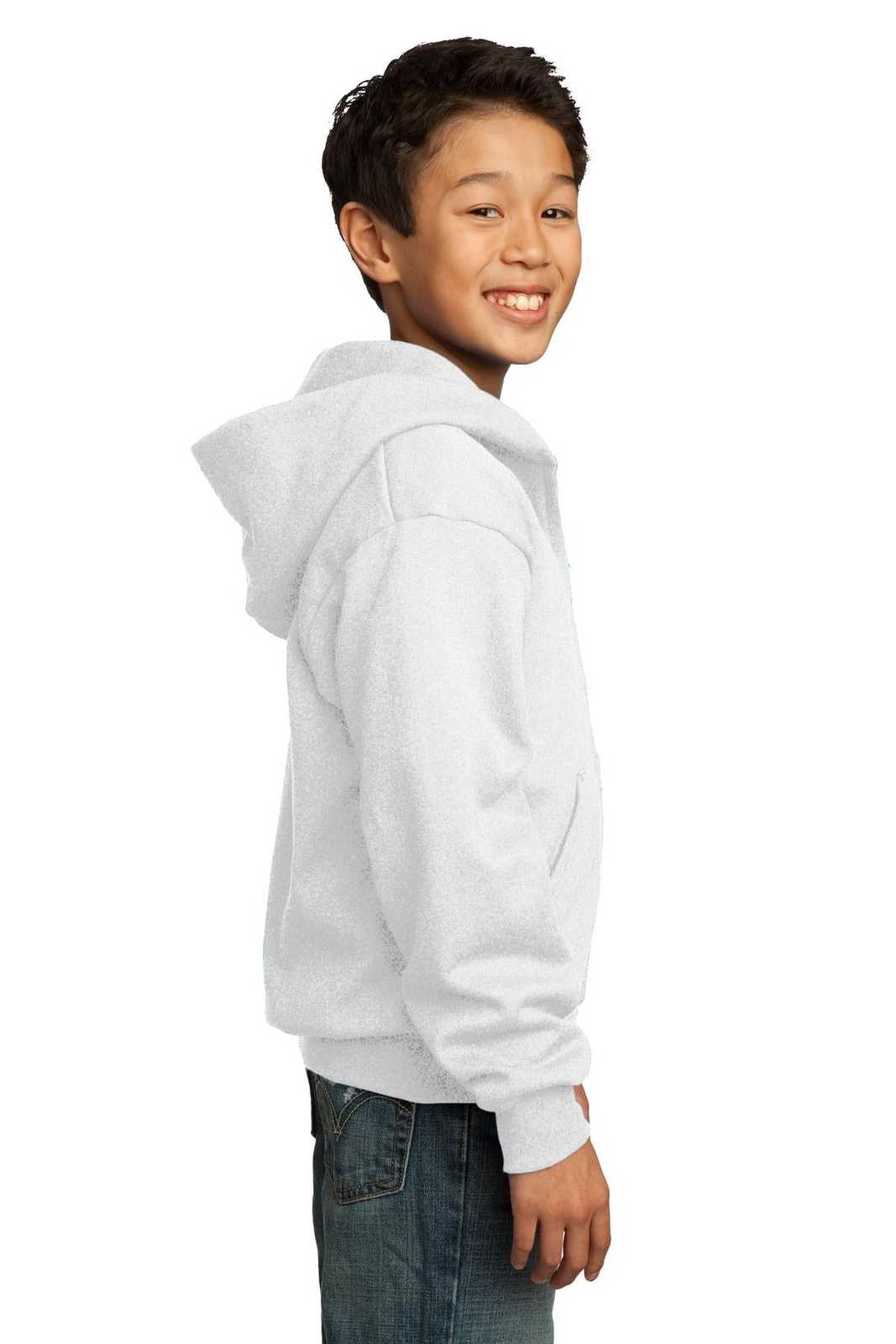 Port &amp; Company PC90YZH Youth Core Fleece Full-Zip Hooded Sweatshirt - White - HIT a Double - 3