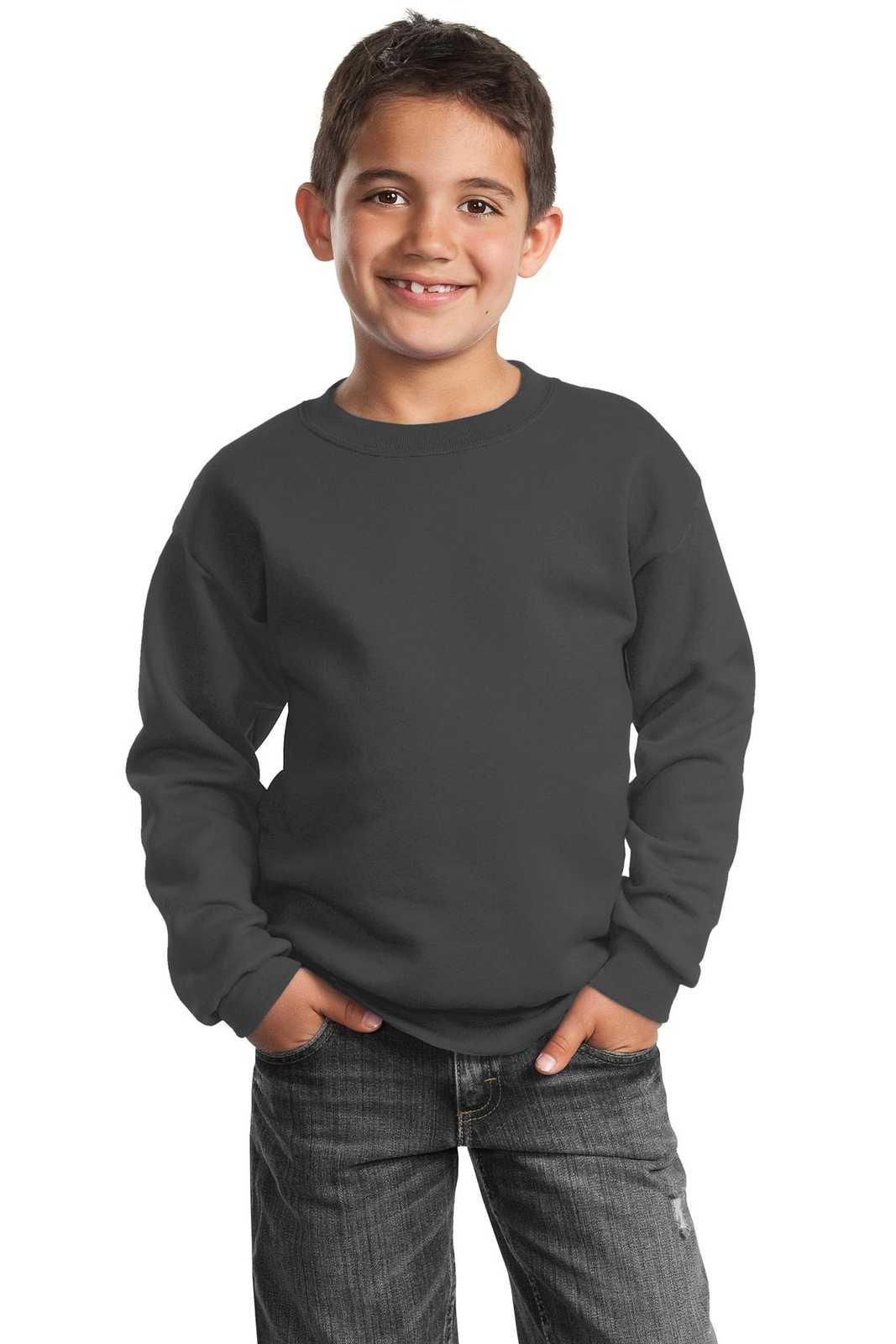 Port & Company PC90Y Youth Core Fleece Crewneck Sweatshirt - Charcoal - HIT a Double - 1