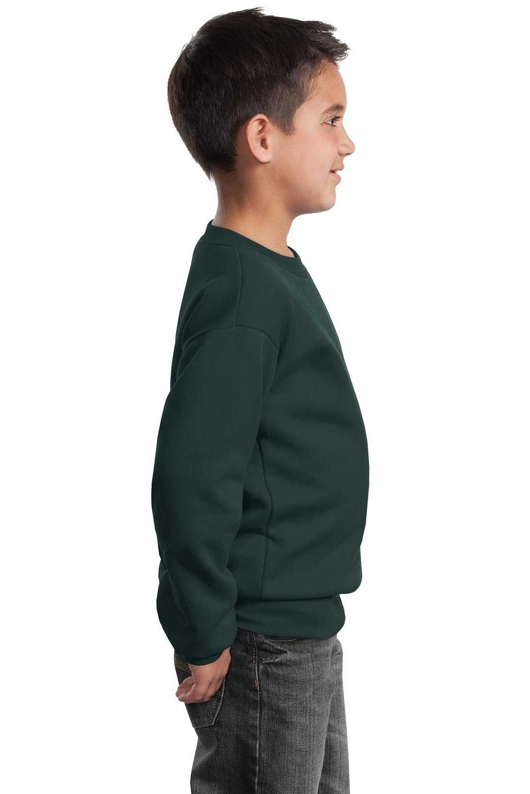 Port &amp; Company PC90Y Youth Core Fleece Crewneck Sweatshirt - Dark Green - HIT a Double - 3