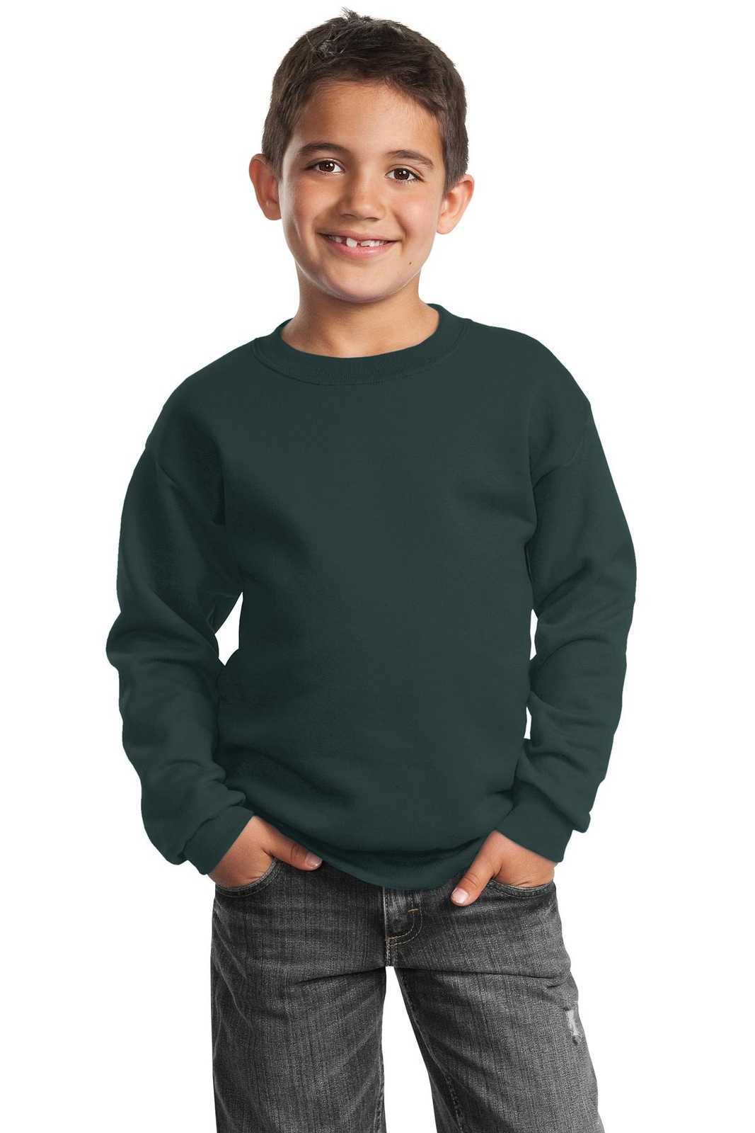 Port &amp; Company PC90Y Youth Core Fleece Crewneck Sweatshirt - Dark Green - HIT a Double - 1