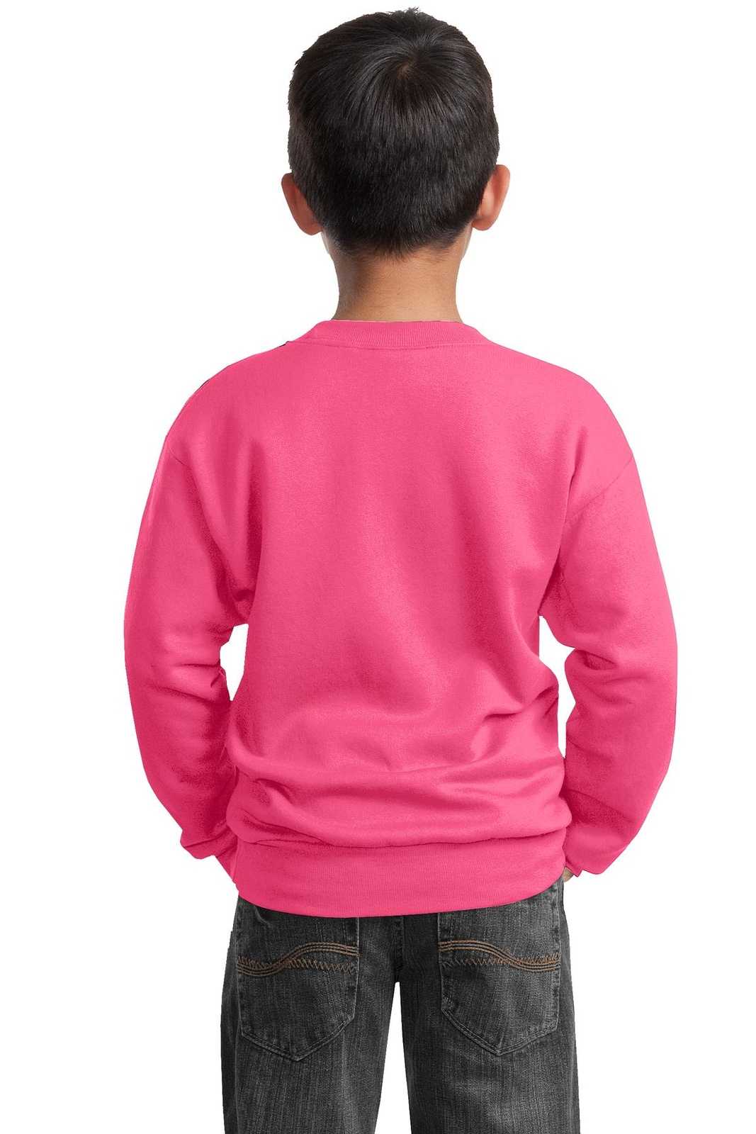 Port &amp; Company PC90Y Youth Core Fleece Crewneck Sweatshirt - Neon Pink - HIT a Double - 2