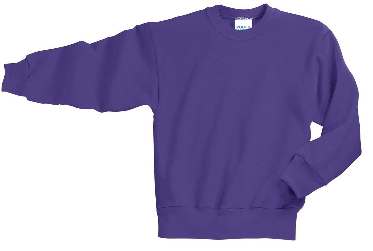 Port &amp; Company PC90Y Youth Core Fleece Crewneck Sweatshirt - Purple - HIT a Double - 4