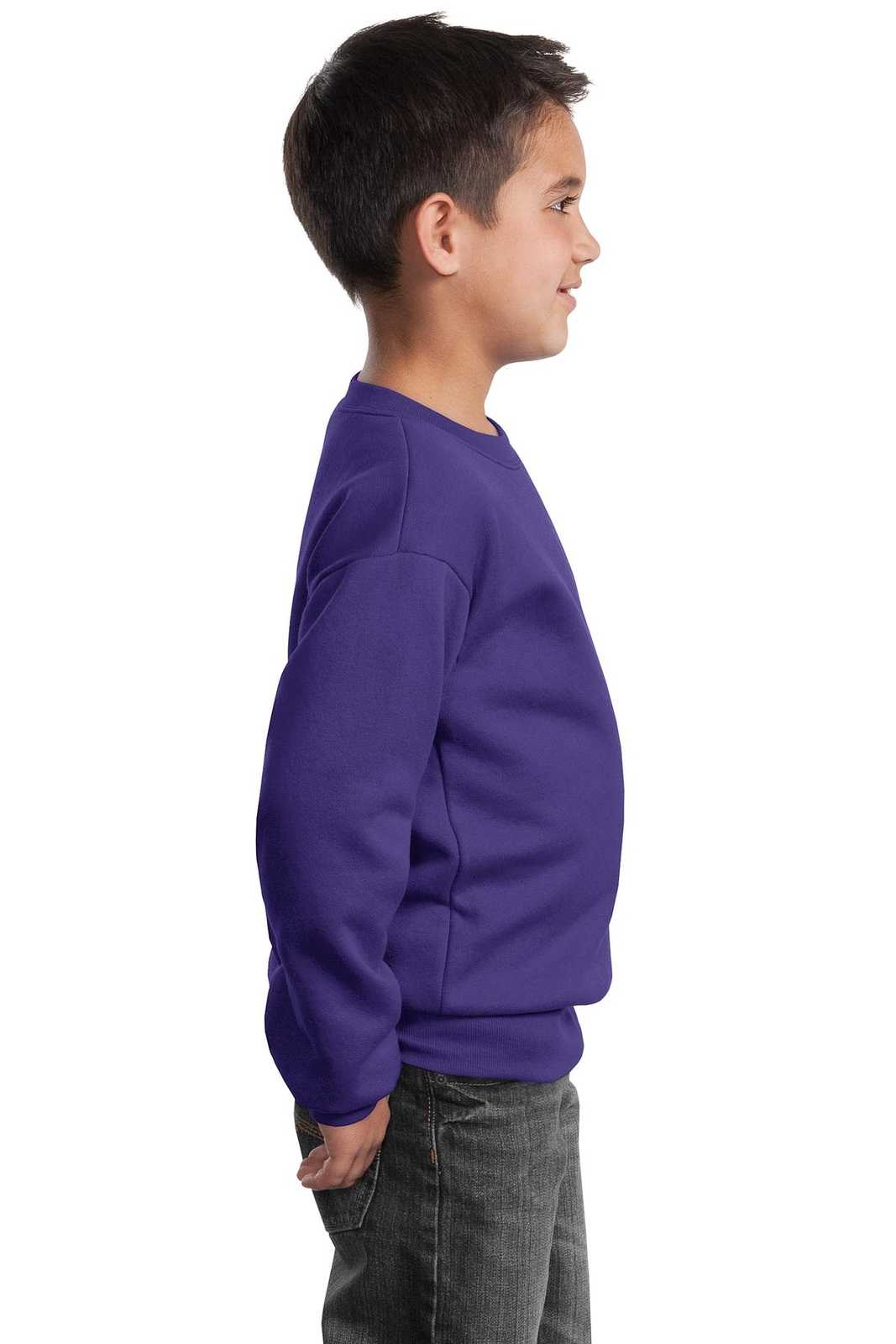 Port &amp; Company PC90Y Youth Core Fleece Crewneck Sweatshirt - Purple - HIT a Double - 3