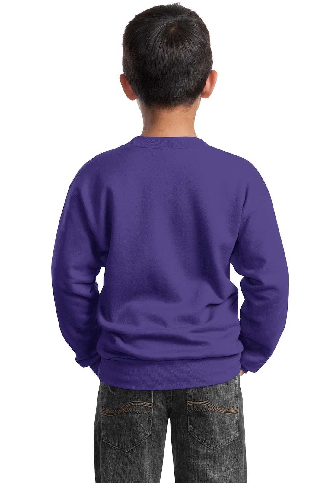 Port & Company PC90Y Youth Core Fleece Crewneck Sweatshirt - Purple - HIT a Double - 1