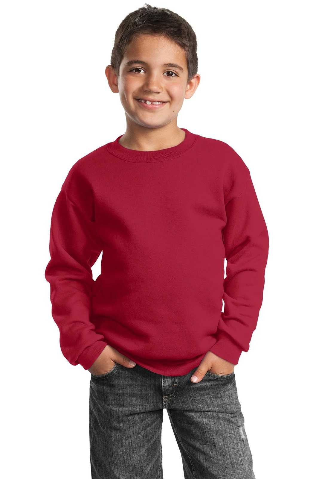 Port & Company PC90Y Youth Core Fleece Crewneck Sweatshirt - Red - HIT a Double - 1