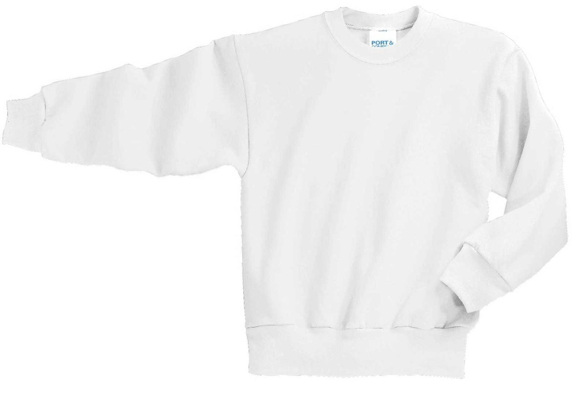 Port &amp; Company PC90Y Youth Core Fleece Crewneck Sweatshirt - White - HIT a Double - 4