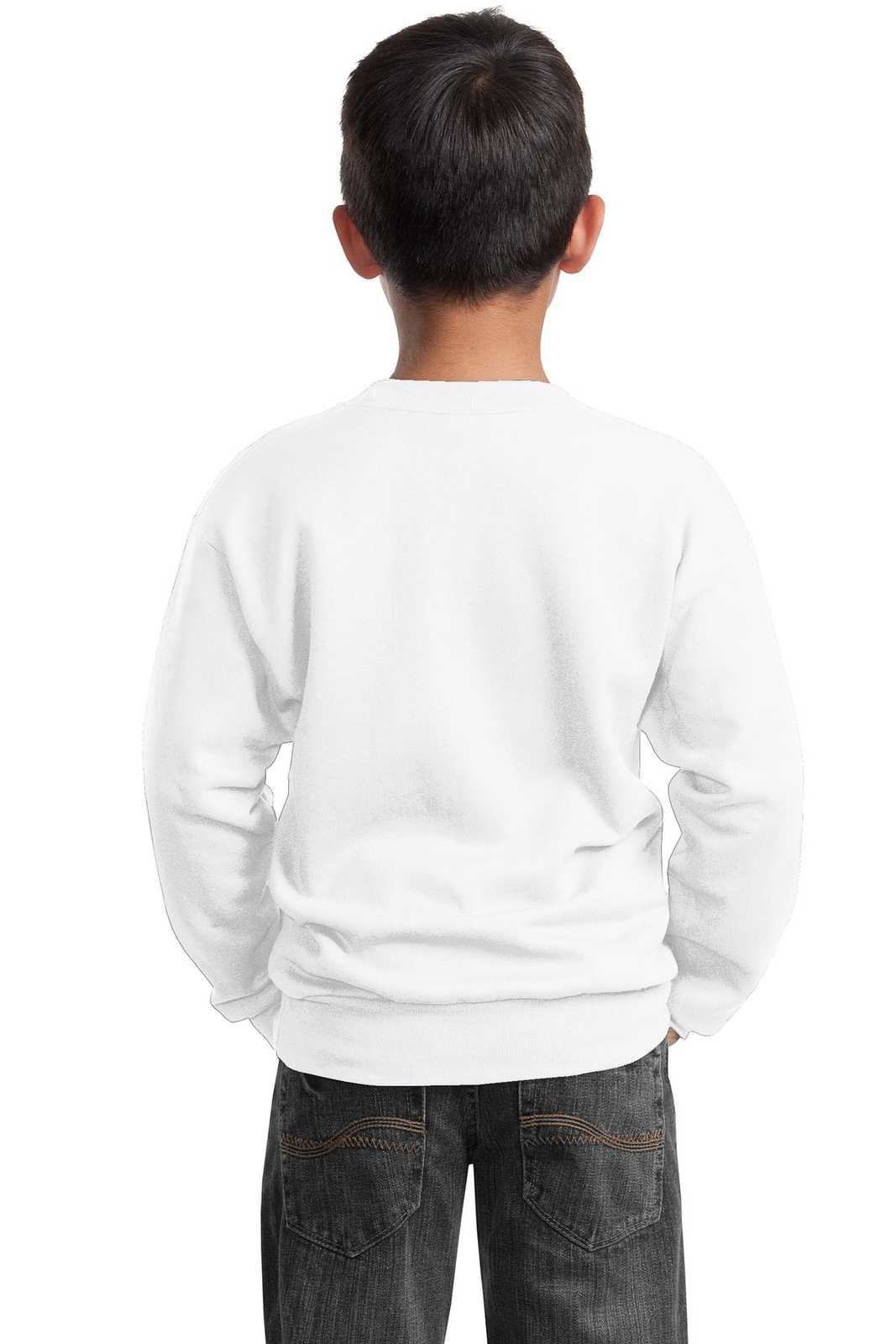 Port &amp; Company PC90Y Youth Core Fleece Crewneck Sweatshirt - White - HIT a Double - 2