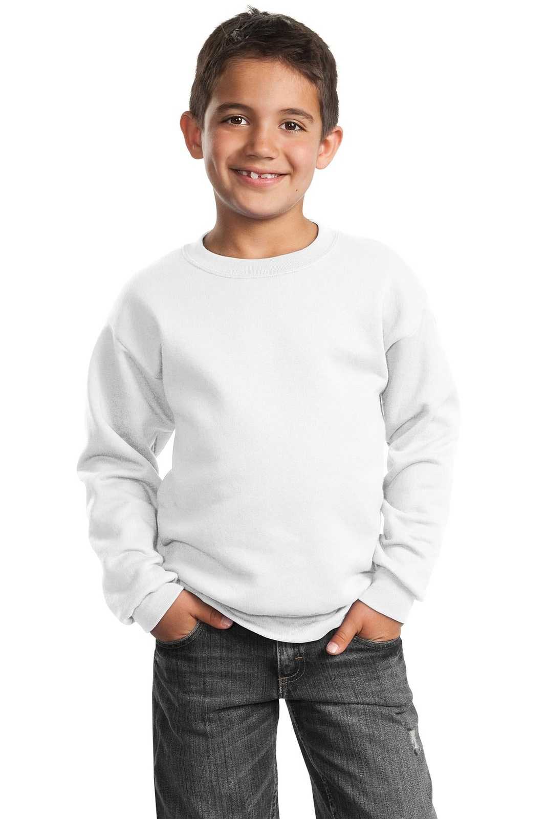 Port & Company PC90Y Youth Core Fleece Crewneck Sweatshirt - White - HIT a Double - 1