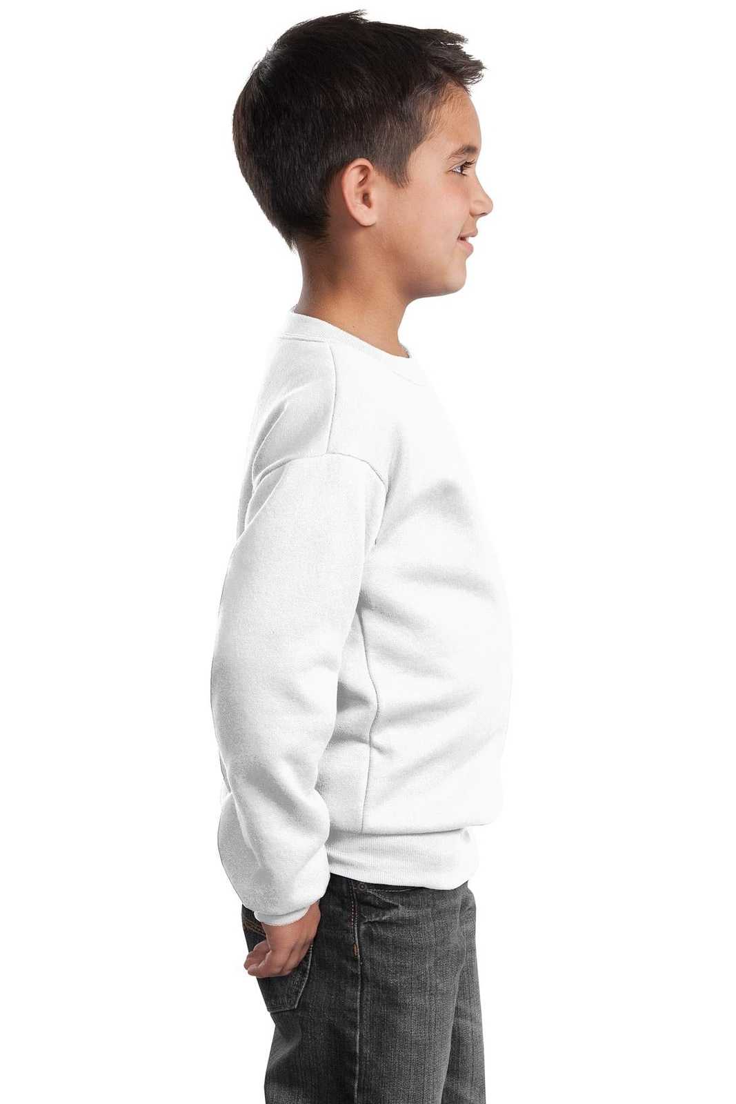 Port &amp; Company PC90Y Youth Core Fleece Crewneck Sweatshirt - White - HIT a Double - 3