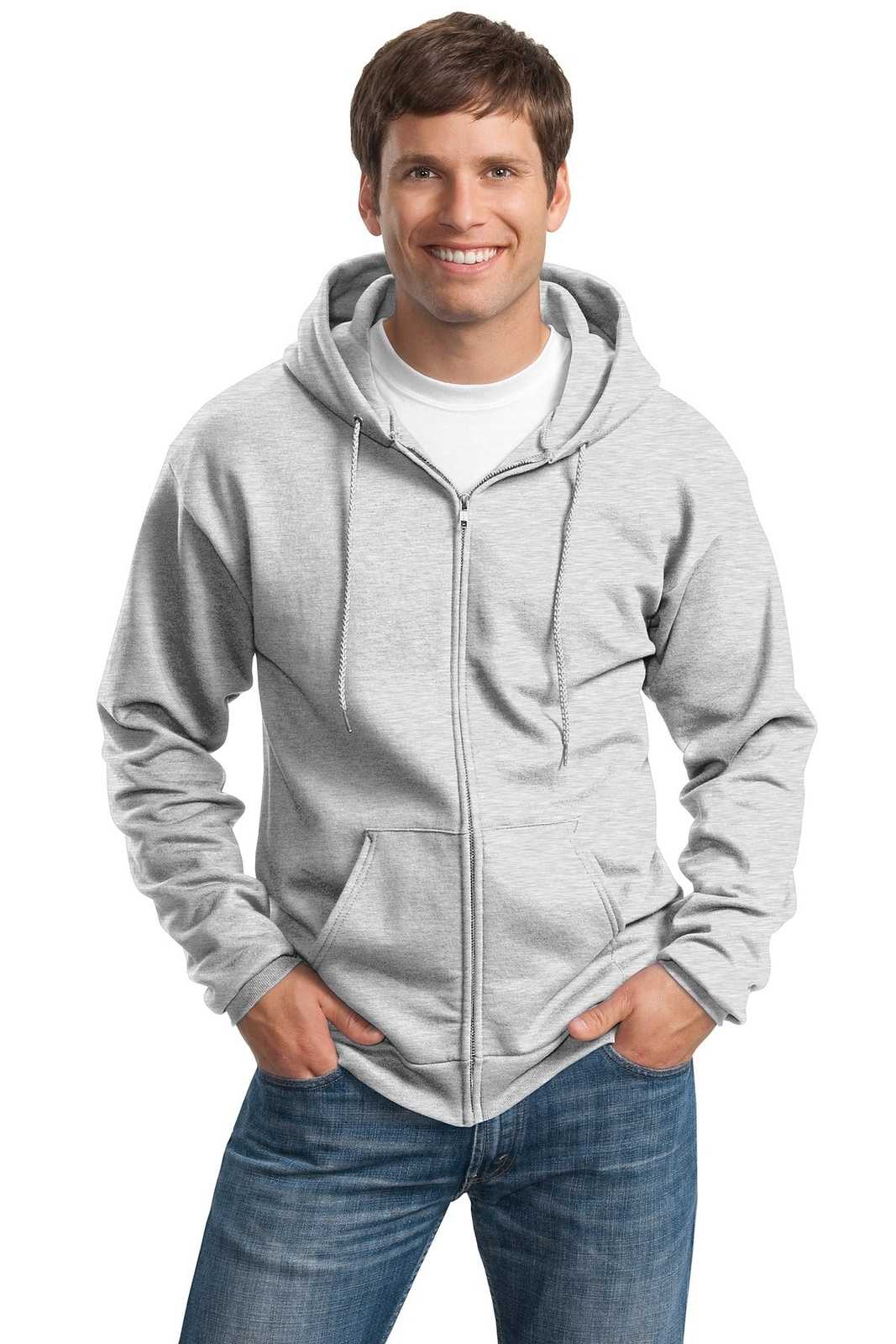 Port &amp; Company PC90ZHT Tall Essential Fleece Full-Zip Hooded Sweatshirt - Ash - HIT a Double - 1