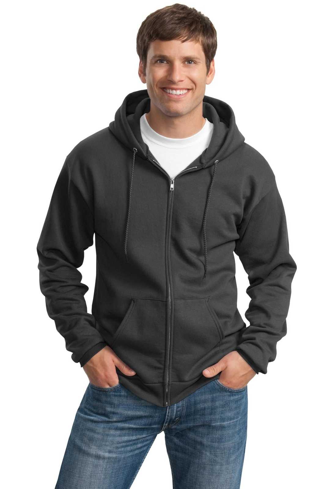 Port &amp; Company PC90ZHT Tall Essential Fleece Full-Zip Hooded Sweatshirt - Charcoal - HIT a Double - 1