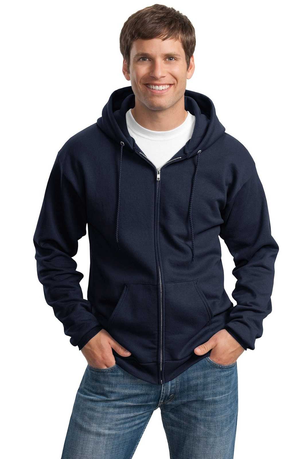 Port &amp; Company PC90ZHT Tall Essential Fleece Full-Zip Hooded Sweatshirt - Navy - HIT a Double - 1