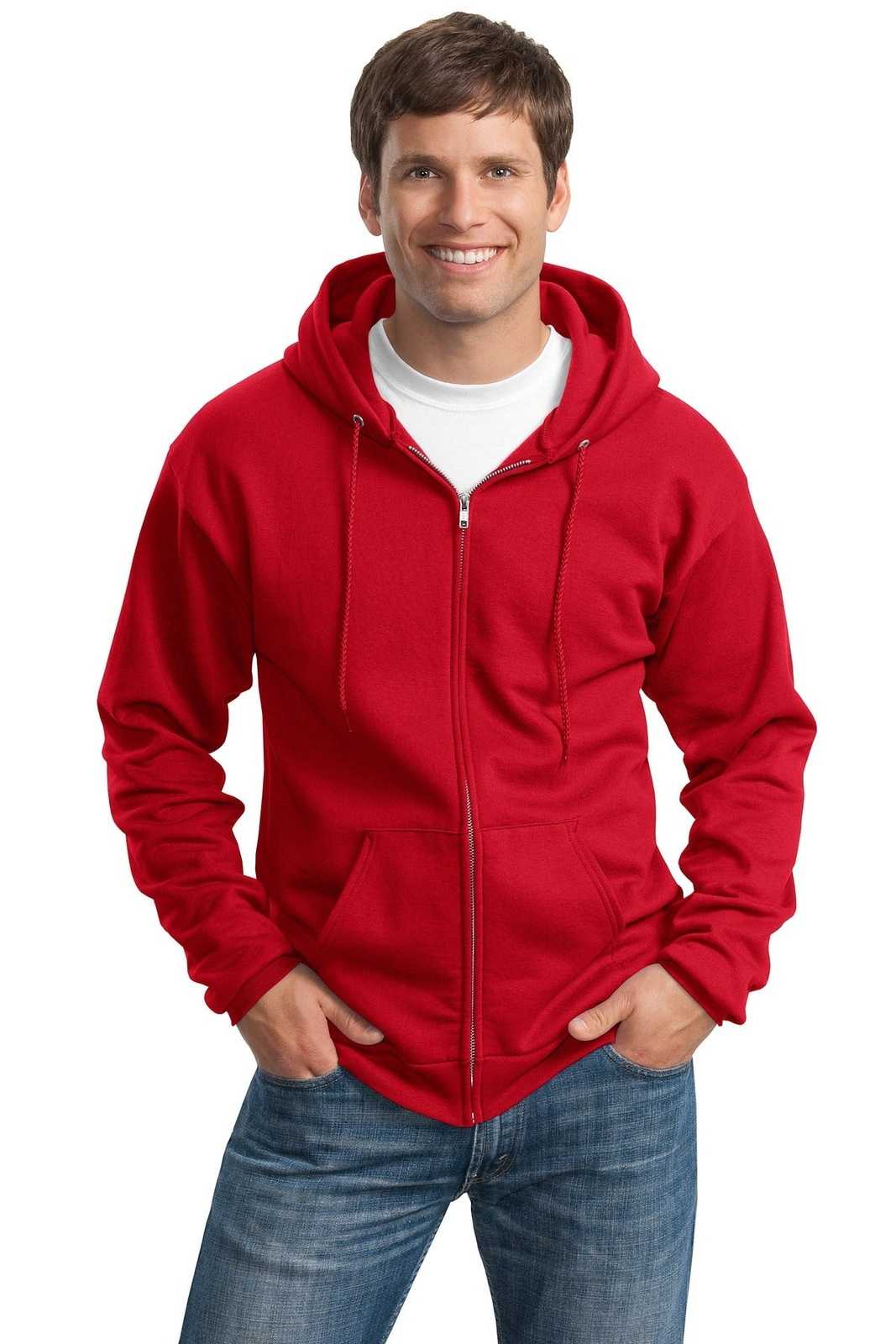 Port &amp; Company PC90ZHT Tall Essential Fleece Full-Zip Hooded Sweatshirt - Red - HIT a Double - 1