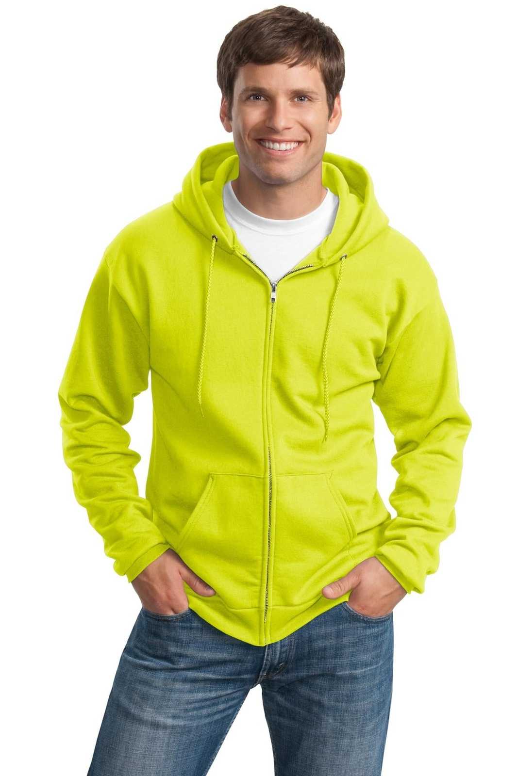 Port &amp; Company PC90ZHT Tall Essential Fleece Full-Zip Hooded Sweatshirt - Safety Green - HIT a Double - 1