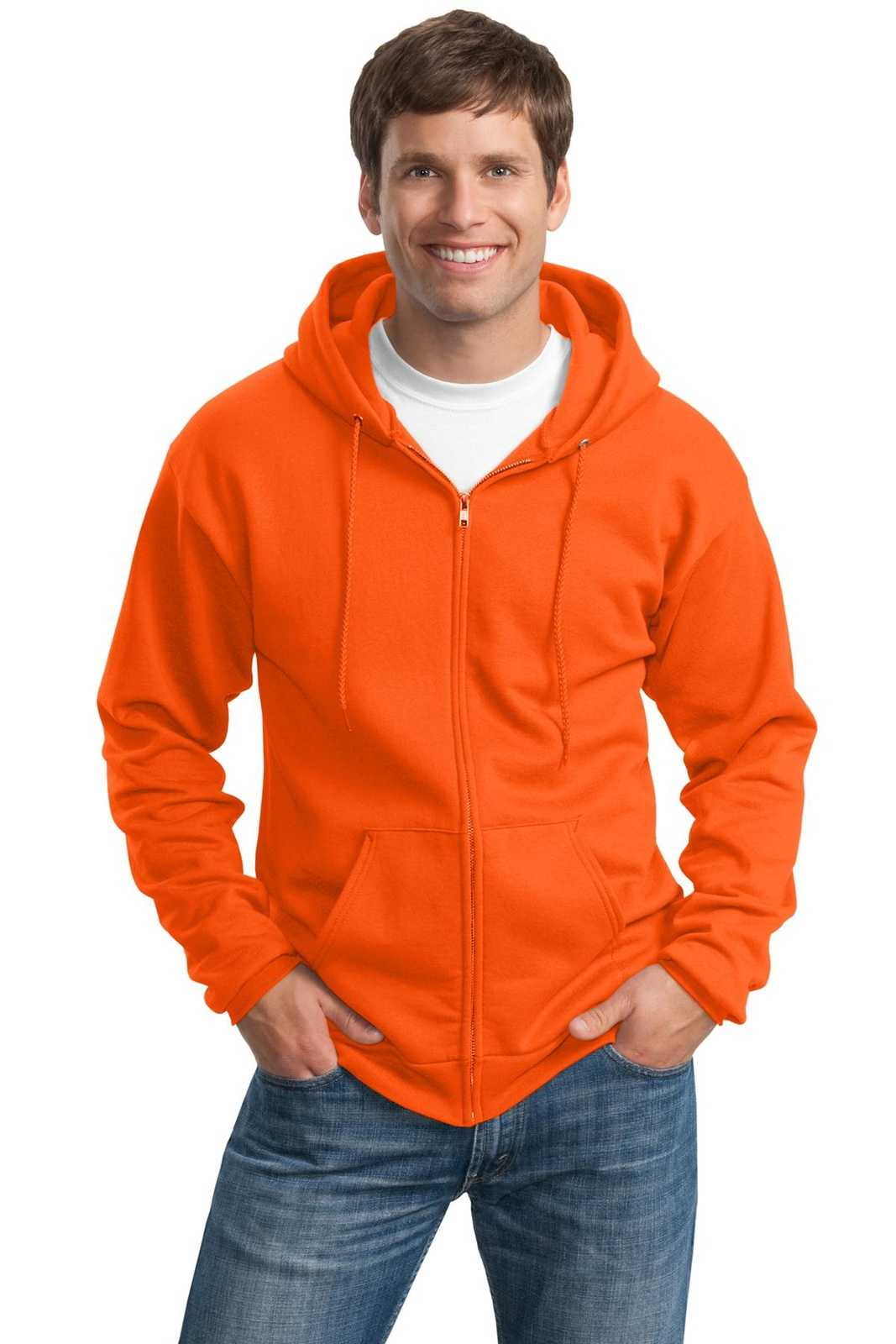 Port &amp; Company PC90ZHT Tall Essential Fleece Full-Zip Hooded Sweatshirt - Safety Orange - HIT a Double - 1