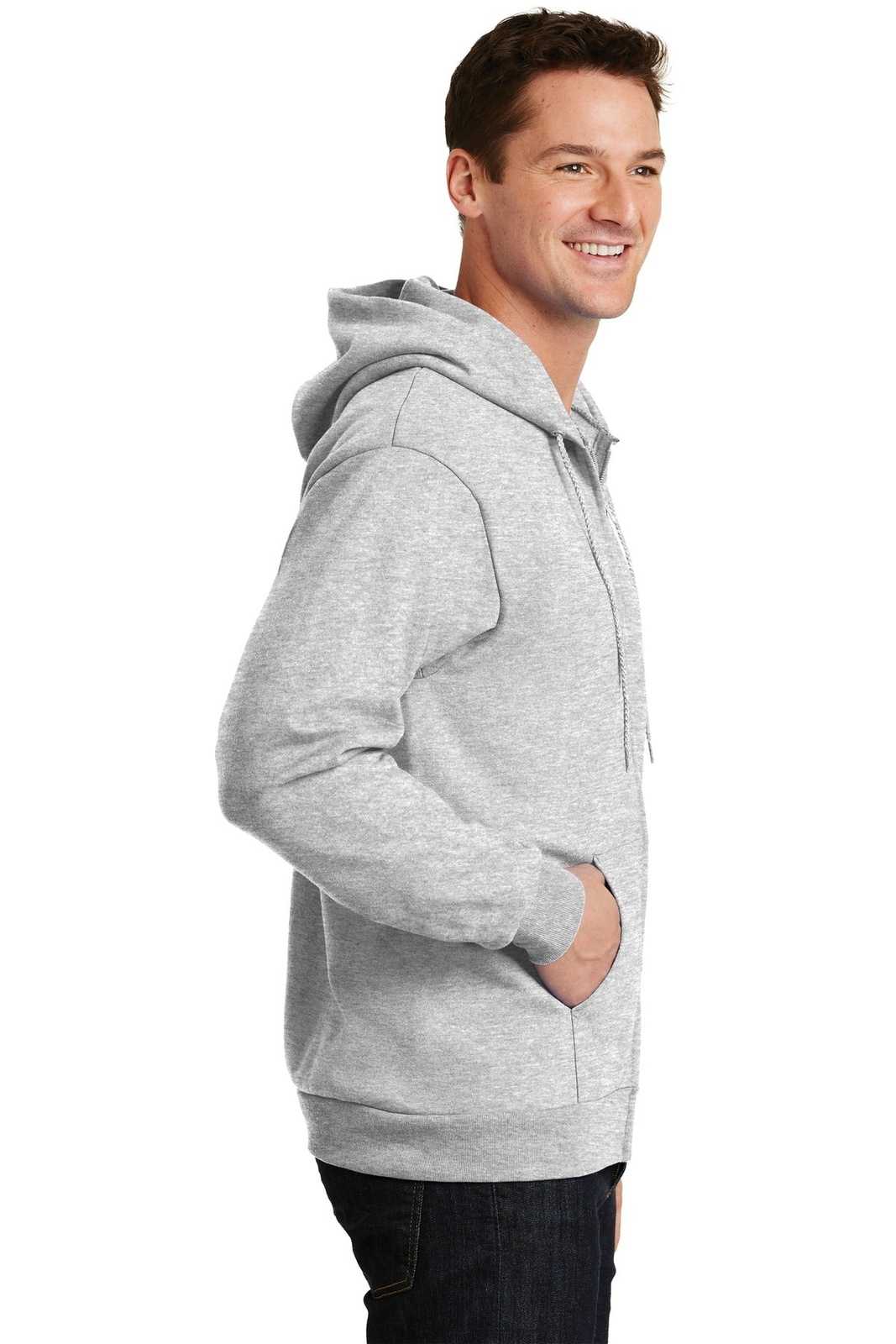 Port &amp; Company PC90ZH Essential Fleece Full-Zip Hooded Sweatshirt - Ash - HIT a Double - 3