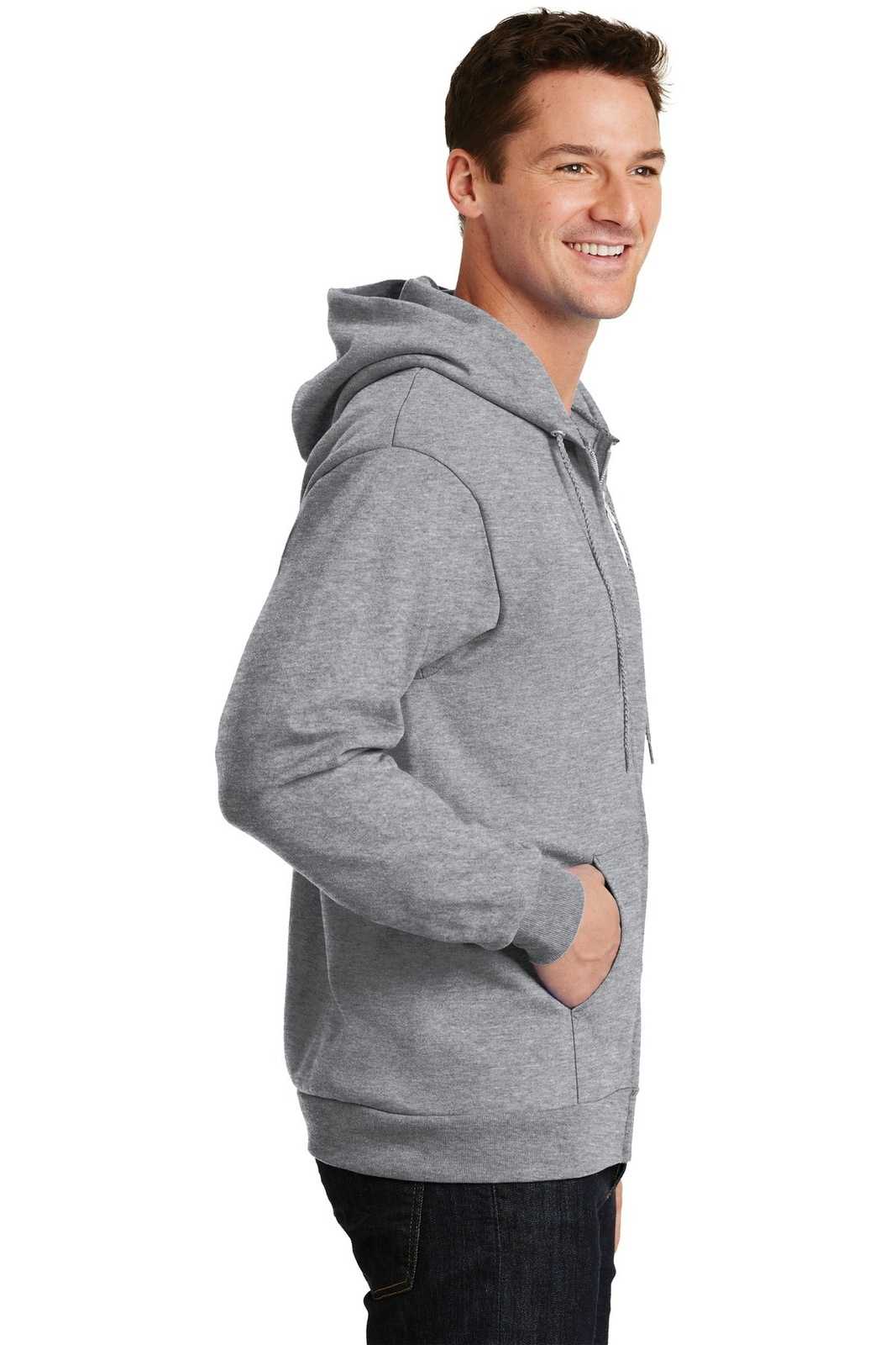 Port &amp; Company PC90ZH Essential Fleece Full-Zip Hooded Sweatshirt - Athletic Heather - HIT a Double - 3