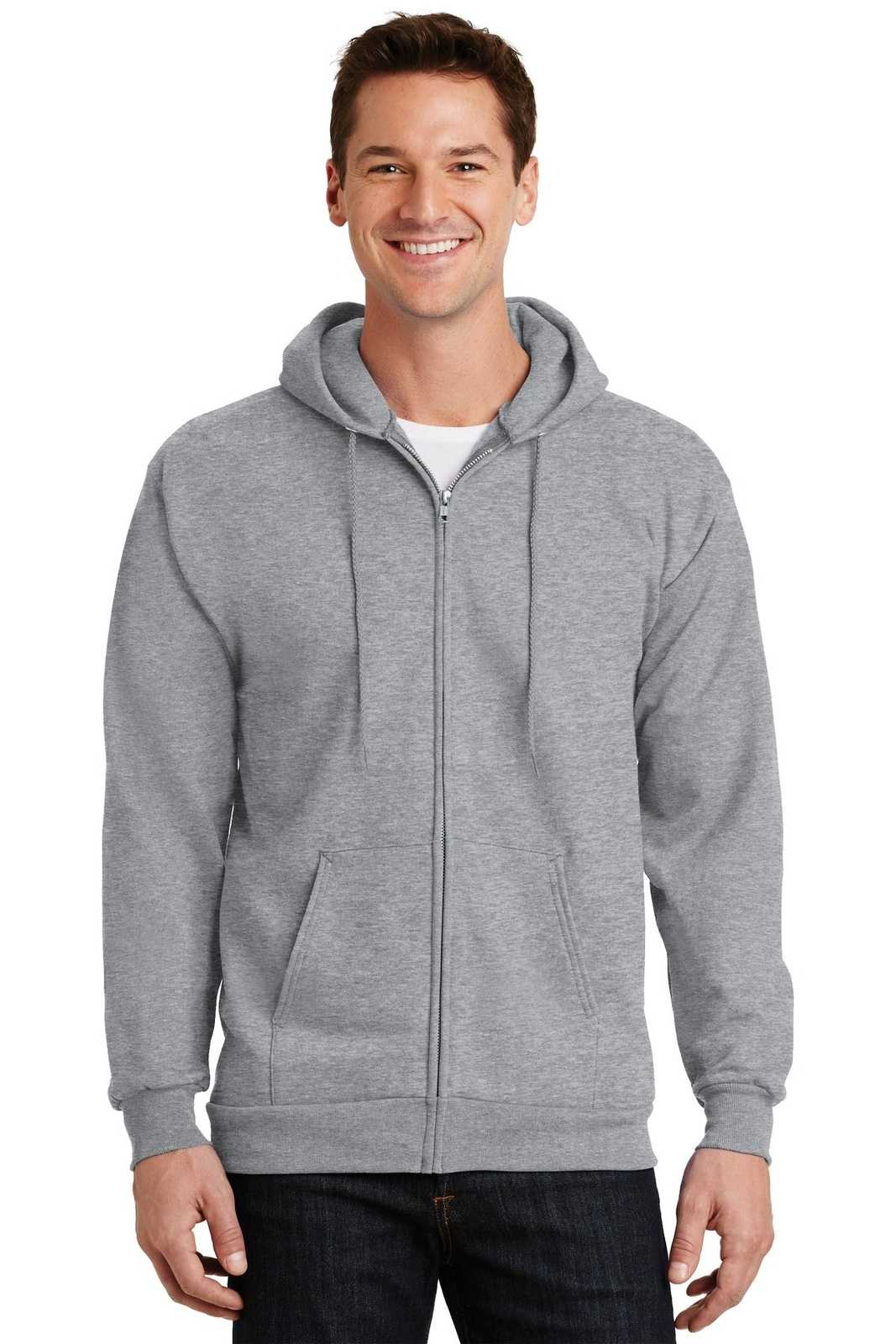 Port &amp; Company PC90ZH Essential Fleece Full-Zip Hooded Sweatshirt - Athletic Heather - HIT a Double - 1