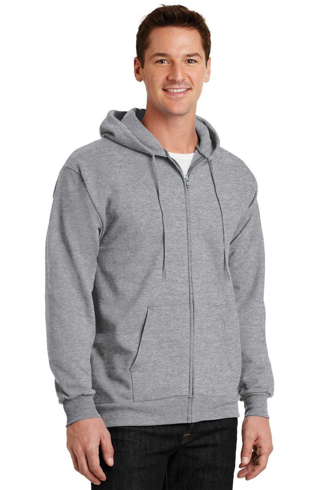 Port &amp; Company PC90ZH Essential Fleece Full-Zip Hooded Sweatshirt - Athletic Heather - HIT a Double - 4
