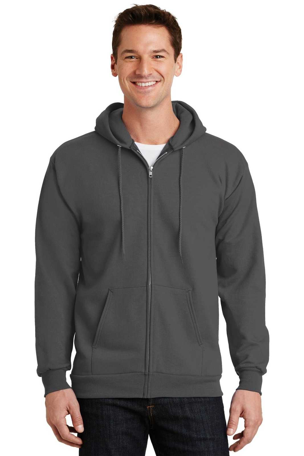 Port &amp; Company PC90ZH Essential Fleece Full-Zip Hooded Sweatshirt - Charcoal - HIT a Double - 1