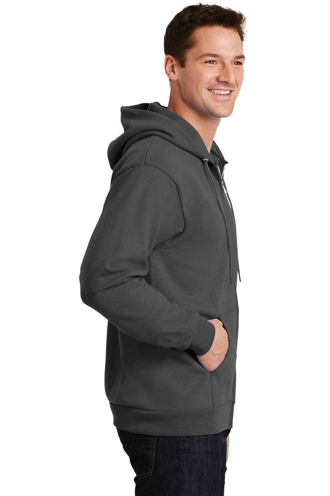 Port &amp; Company PC90ZH Essential Fleece Full-Zip Hooded Sweatshirt - Charcoal - HIT a Double - 3