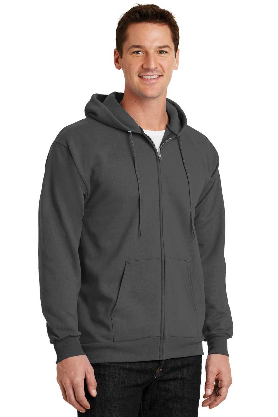 Port &amp; Company PC90ZH Essential Fleece Full-Zip Hooded Sweatshirt - Charcoal - HIT a Double - 4