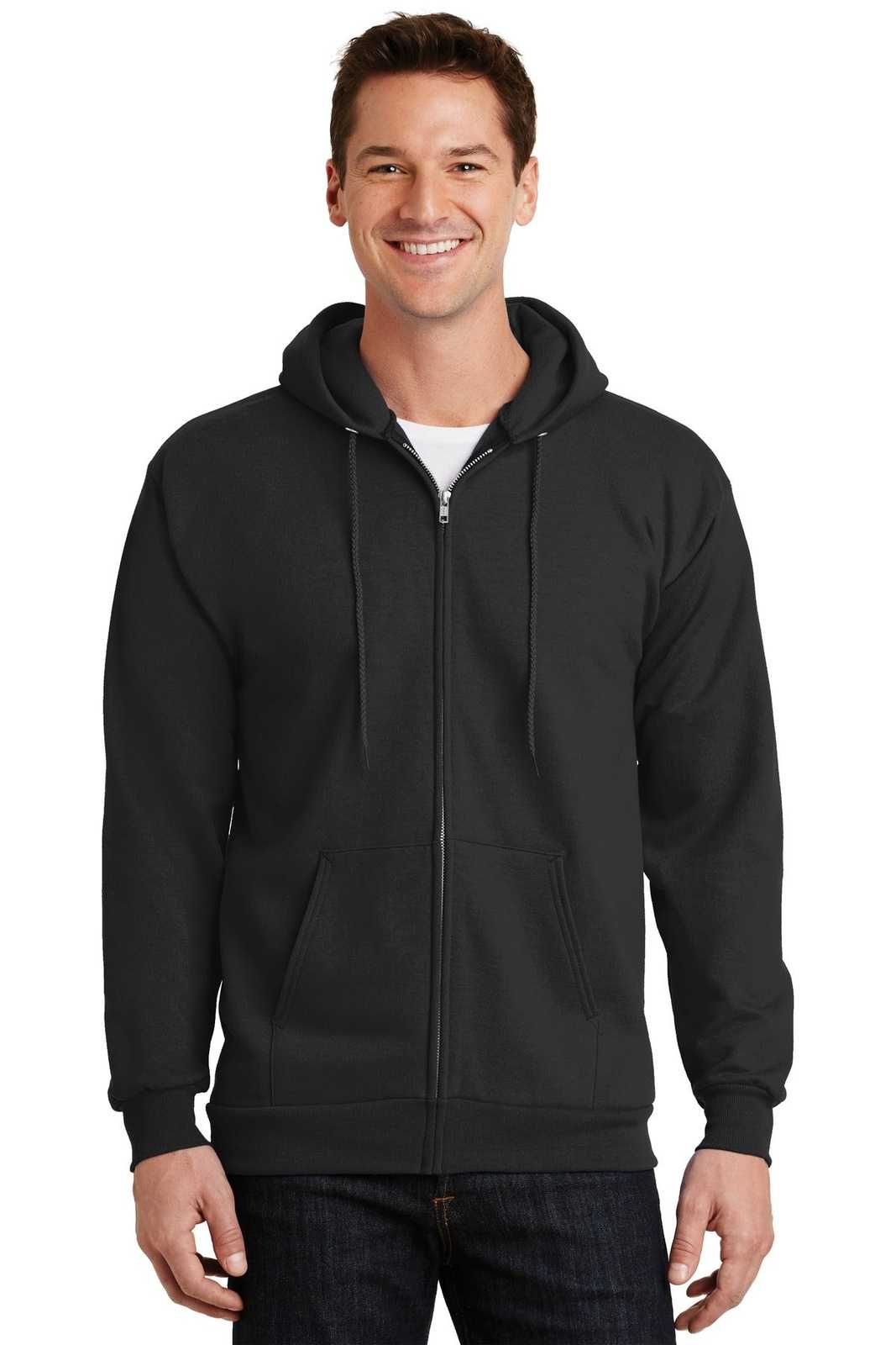 Port & Company PC90ZH Essential Fleece Full-Zip Hooded Sweatshirt - Jet Black - HIT a Double - 1