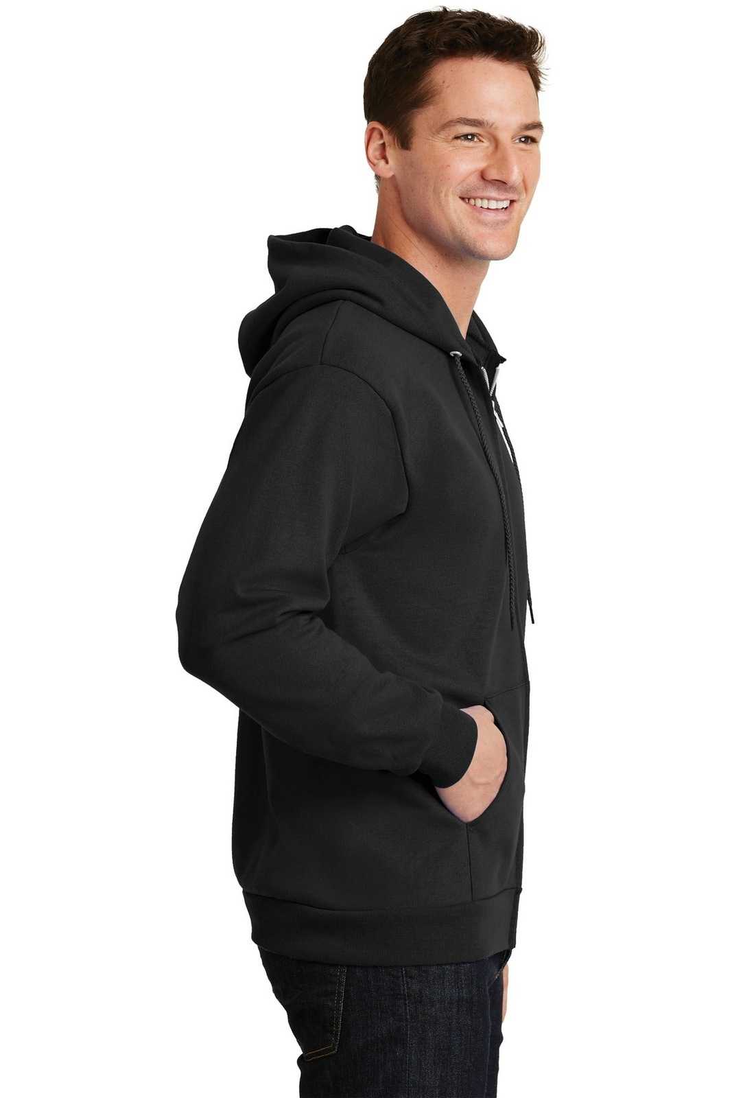 Port &amp; Company PC90ZH Essential Fleece Full-Zip Hooded Sweatshirt - Jet Black - HIT a Double - 3