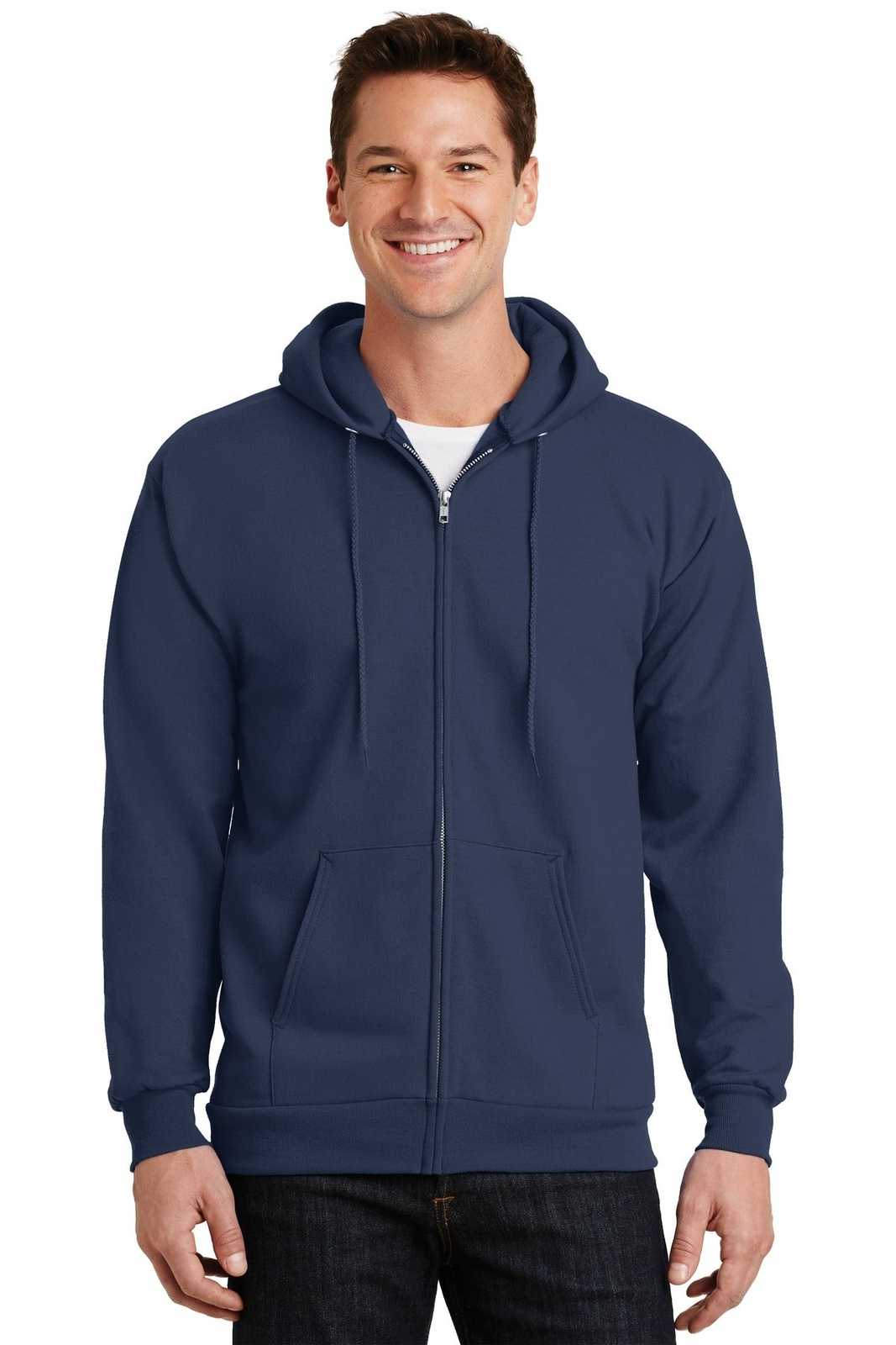 Port &amp; Company PC90ZH Essential Fleece Full-Zip Hooded Sweatshirt - Navy - HIT a Double - 1