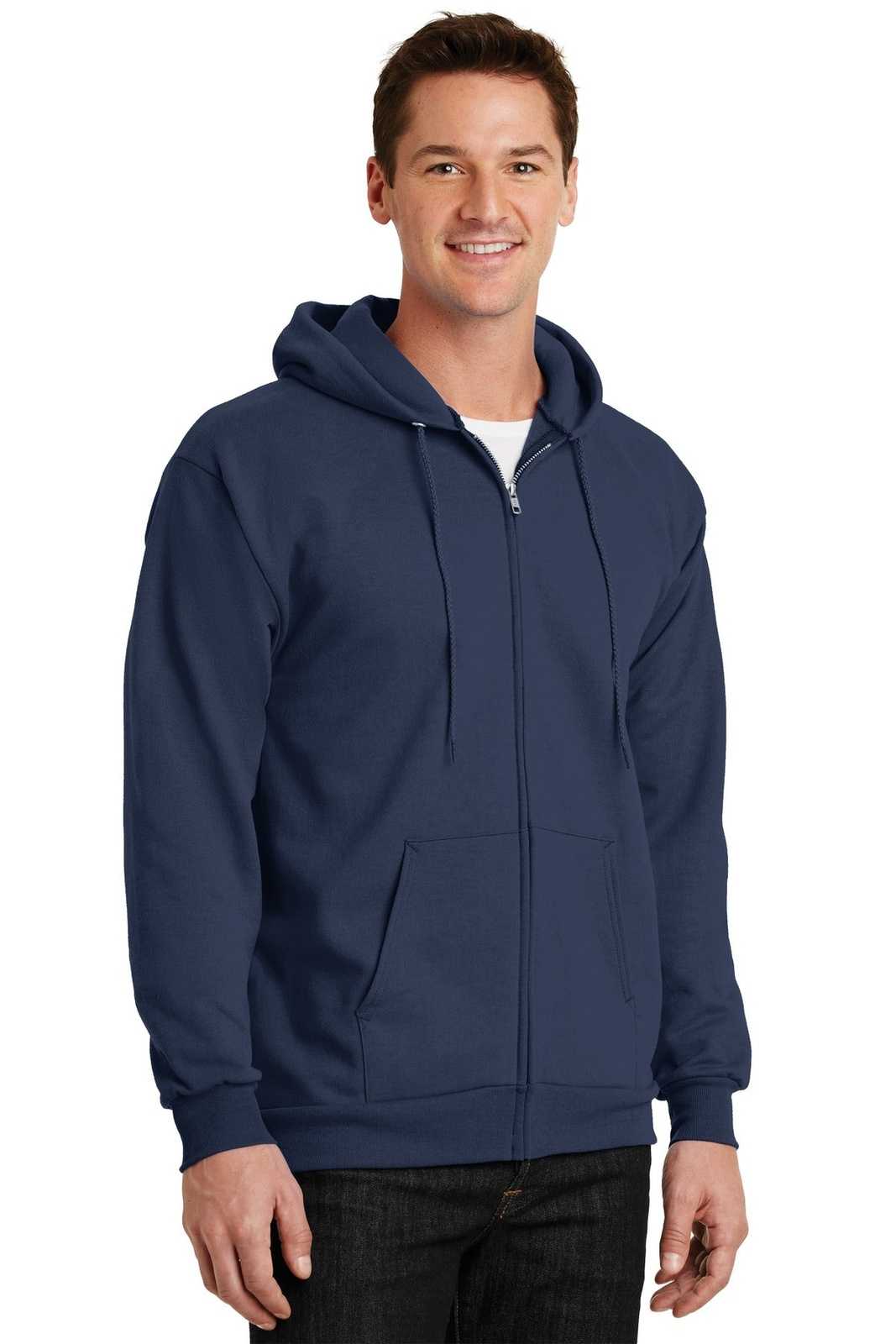 Port &amp; Company PC90ZH Essential Fleece Full-Zip Hooded Sweatshirt - Navy - HIT a Double - 4