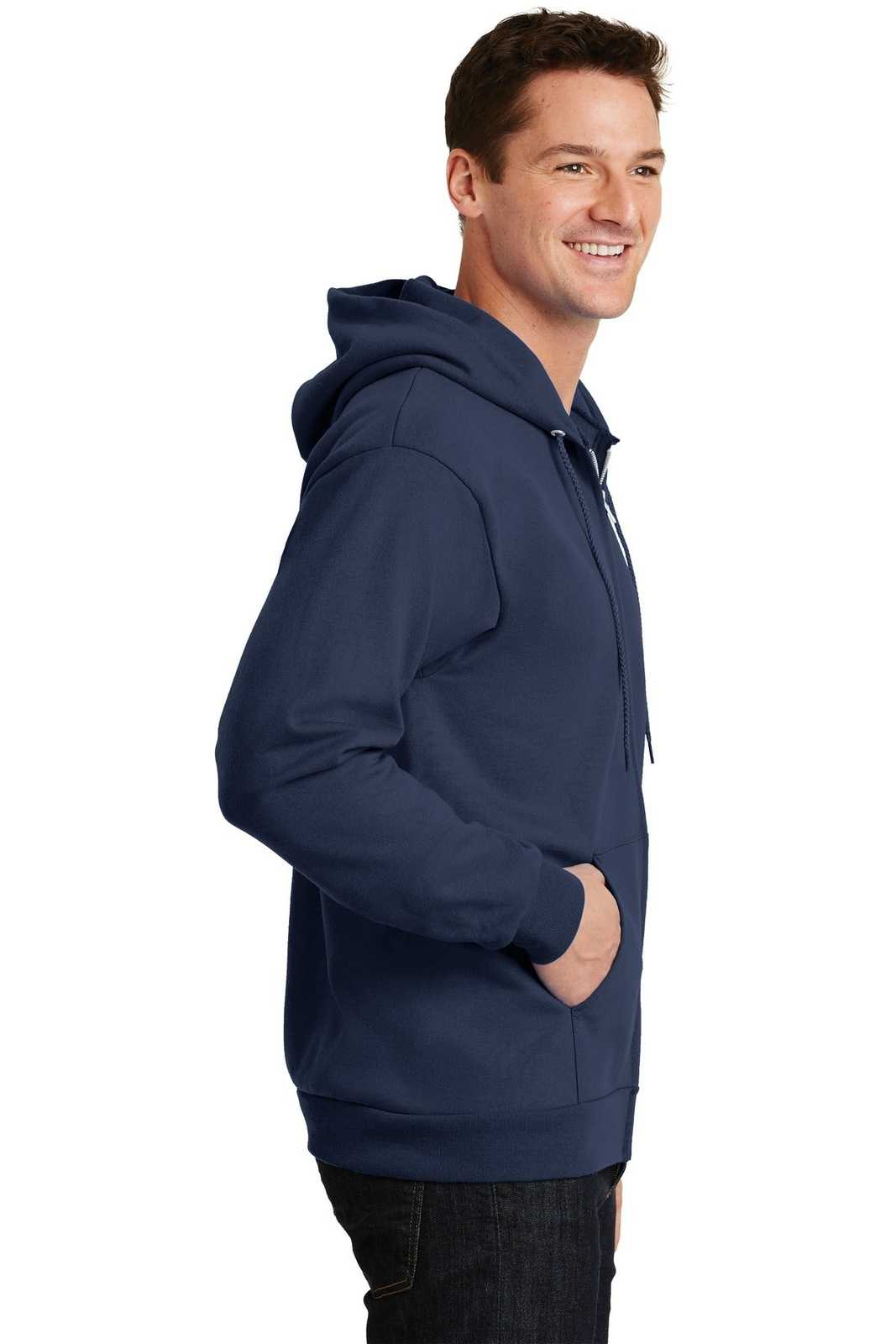 Port &amp; Company PC90ZH Essential Fleece Full-Zip Hooded Sweatshirt - Navy - HIT a Double - 3