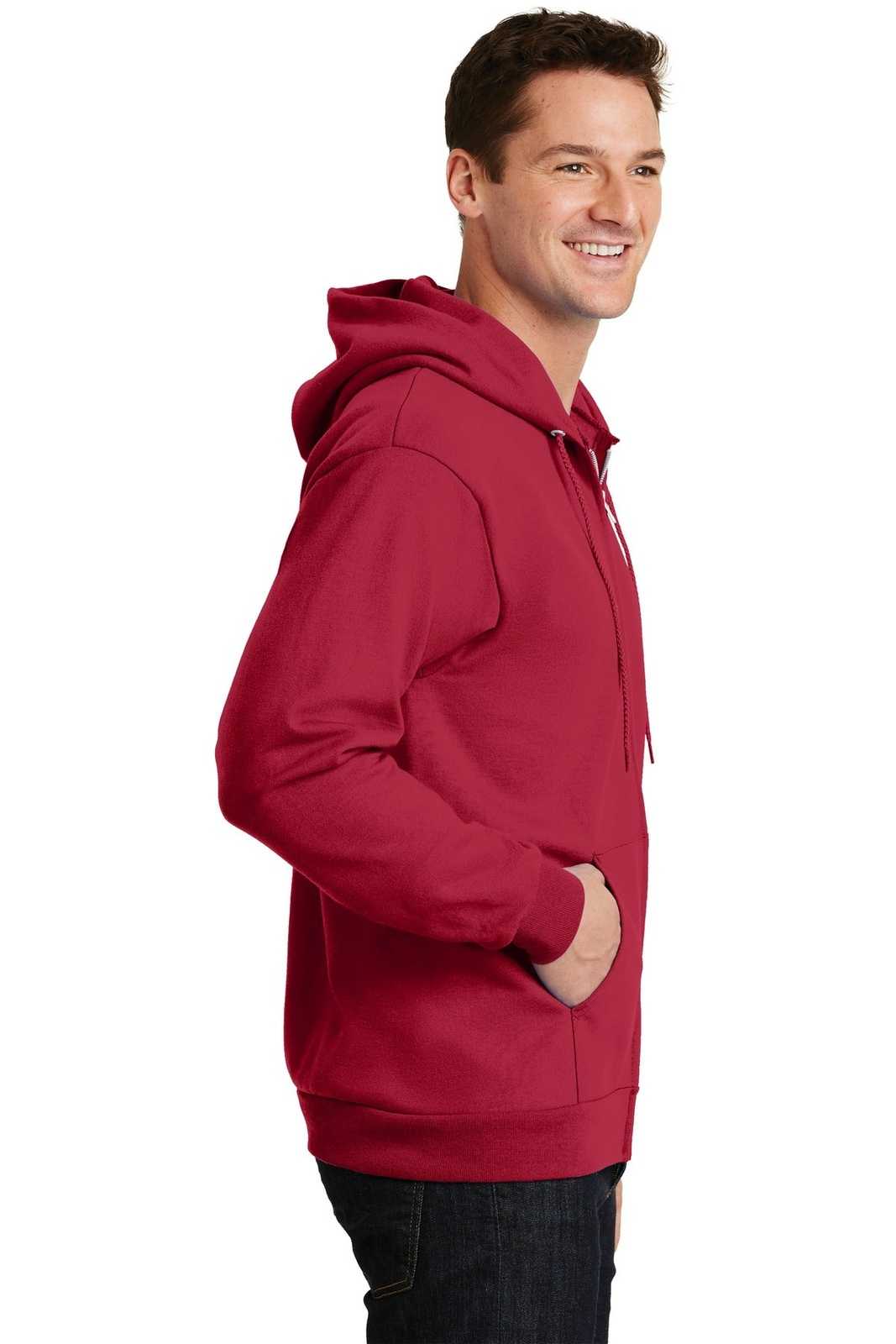 Port &amp; Company PC90ZH Essential Fleece Full-Zip Hooded Sweatshirt - Red - HIT a Double - 3