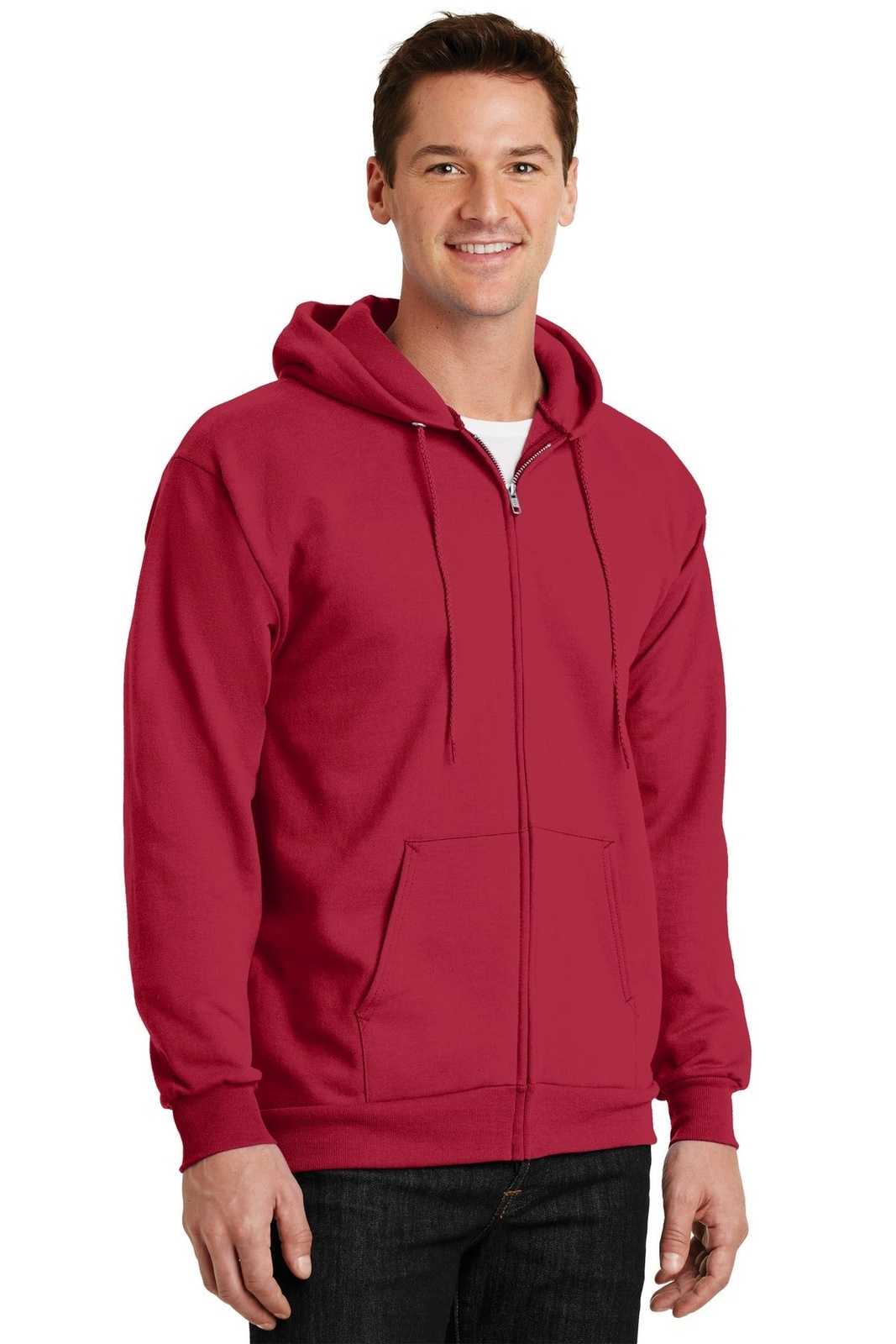 Port &amp; Company PC90ZH Essential Fleece Full-Zip Hooded Sweatshirt - Red - HIT a Double - 4