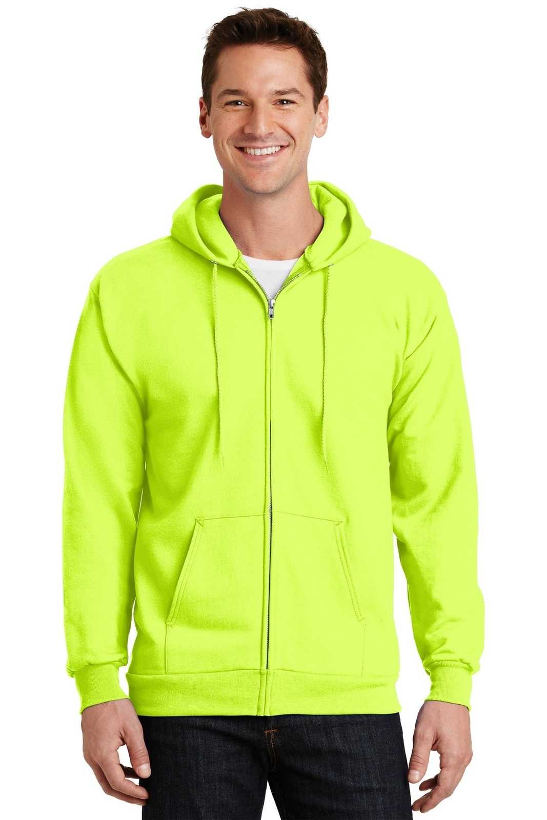 Port &amp; Company PC90ZH Essential Fleece Full-Zip Hooded Sweatshirt - Safety Green - HIT a Double - 1