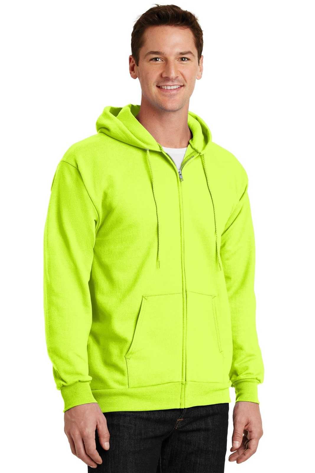 Port &amp; Company PC90ZH Essential Fleece Full-Zip Hooded Sweatshirt - Safety Green - HIT a Double - 4