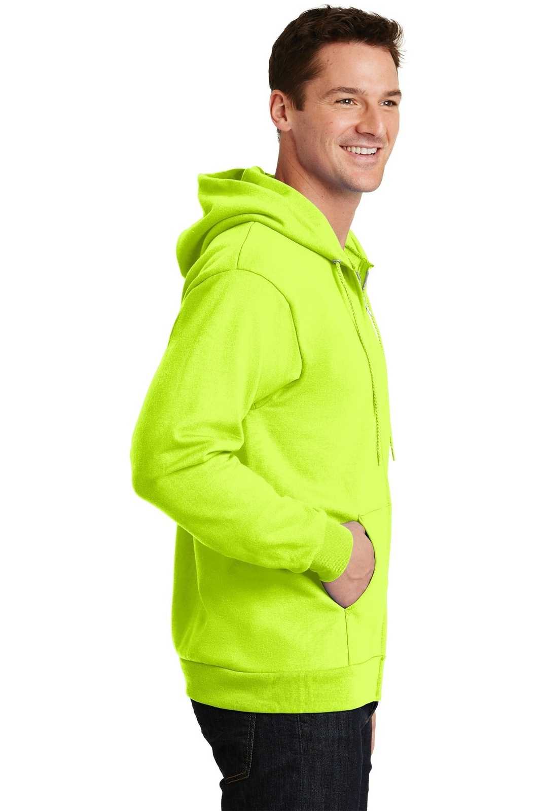 Port &amp; Company PC90ZH Essential Fleece Full-Zip Hooded Sweatshirt - Safety Green - HIT a Double - 3