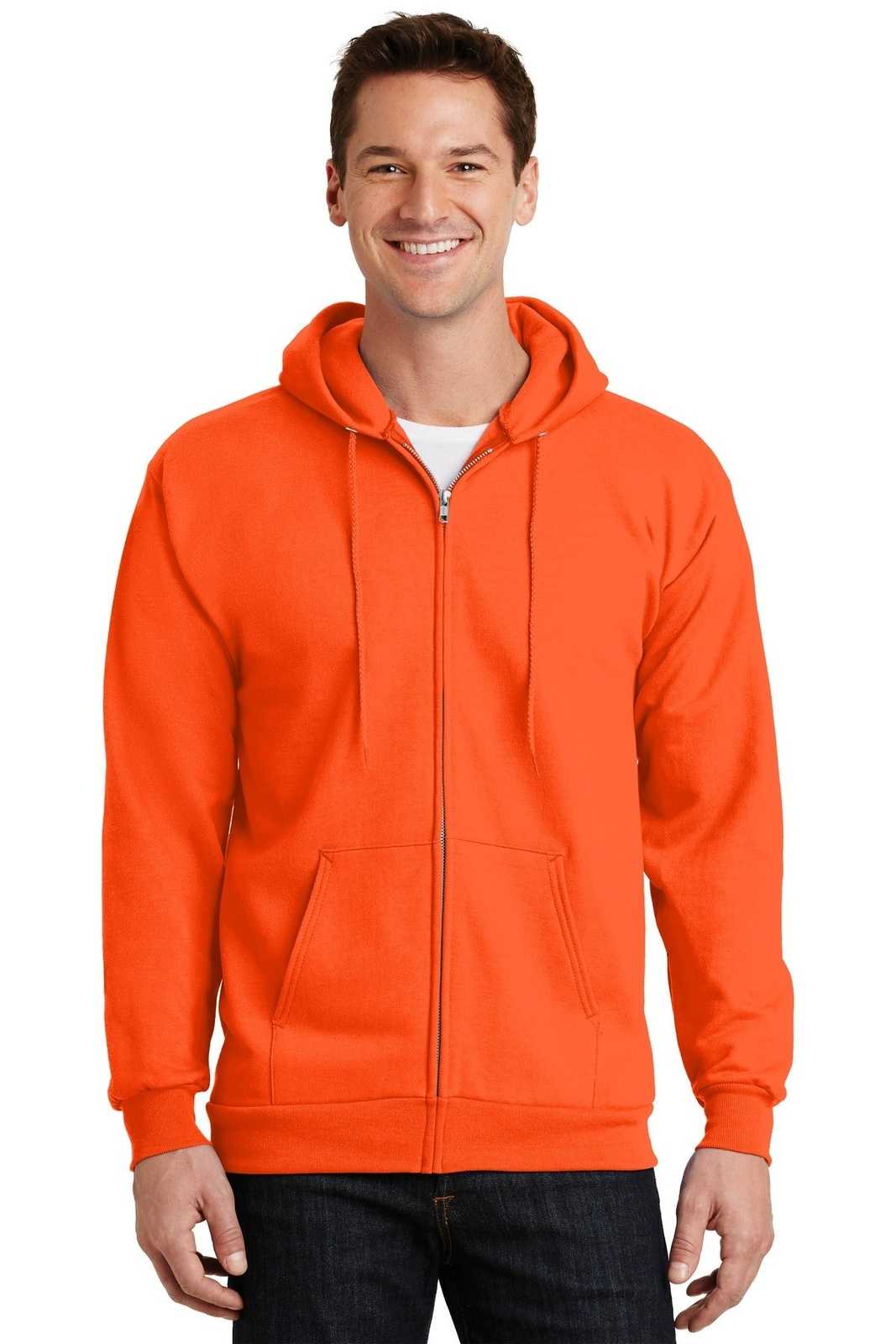 Port &amp; Company PC90ZH Essential Fleece Full-Zip Hooded Sweatshirt - Safety Orange - HIT a Double - 1
