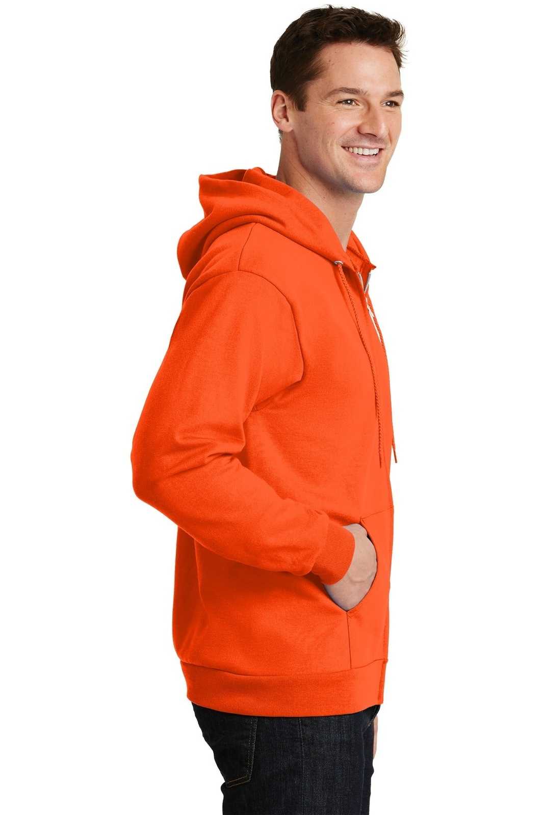 Port &amp; Company PC90ZH Essential Fleece Full-Zip Hooded Sweatshirt - Safety Orange - HIT a Double - 3