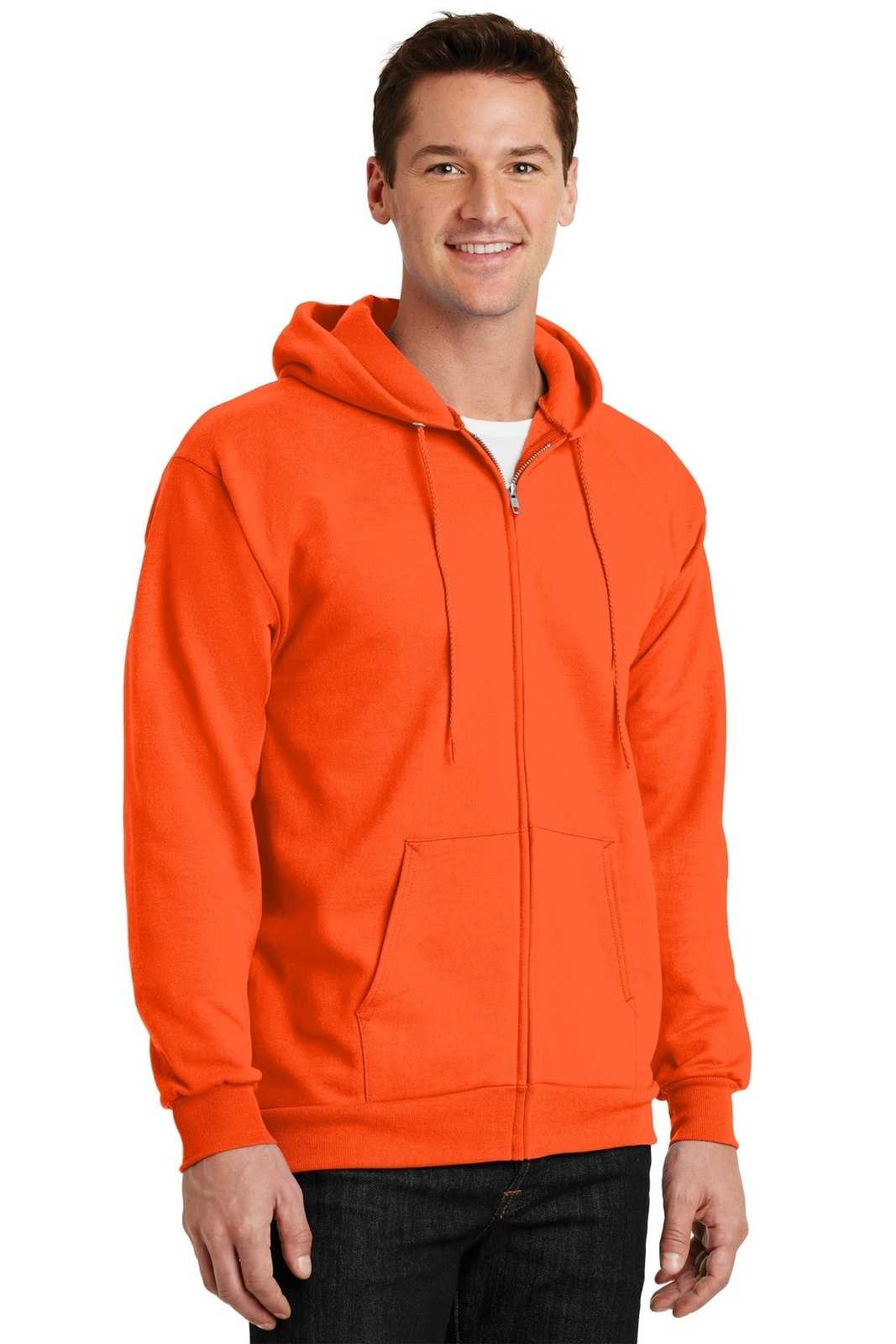 Port &amp; Company PC90ZH Essential Fleece Full-Zip Hooded Sweatshirt - Safety Orange - HIT a Double - 4