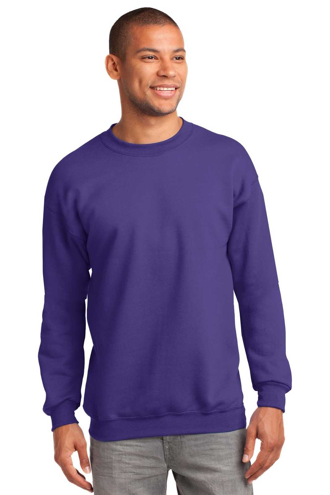 Port &amp; Company PC90 Essential Fleece Crewneck Sweatshirt - Purple - HIT a Double - 1